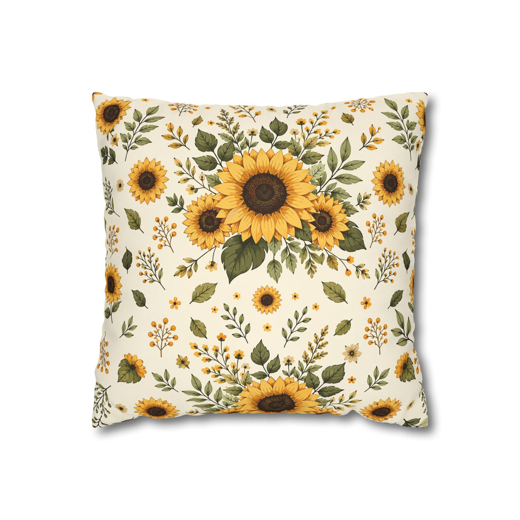 Sunflower Canvas Pillow Cover — Rustic Floral Square Pillowcase