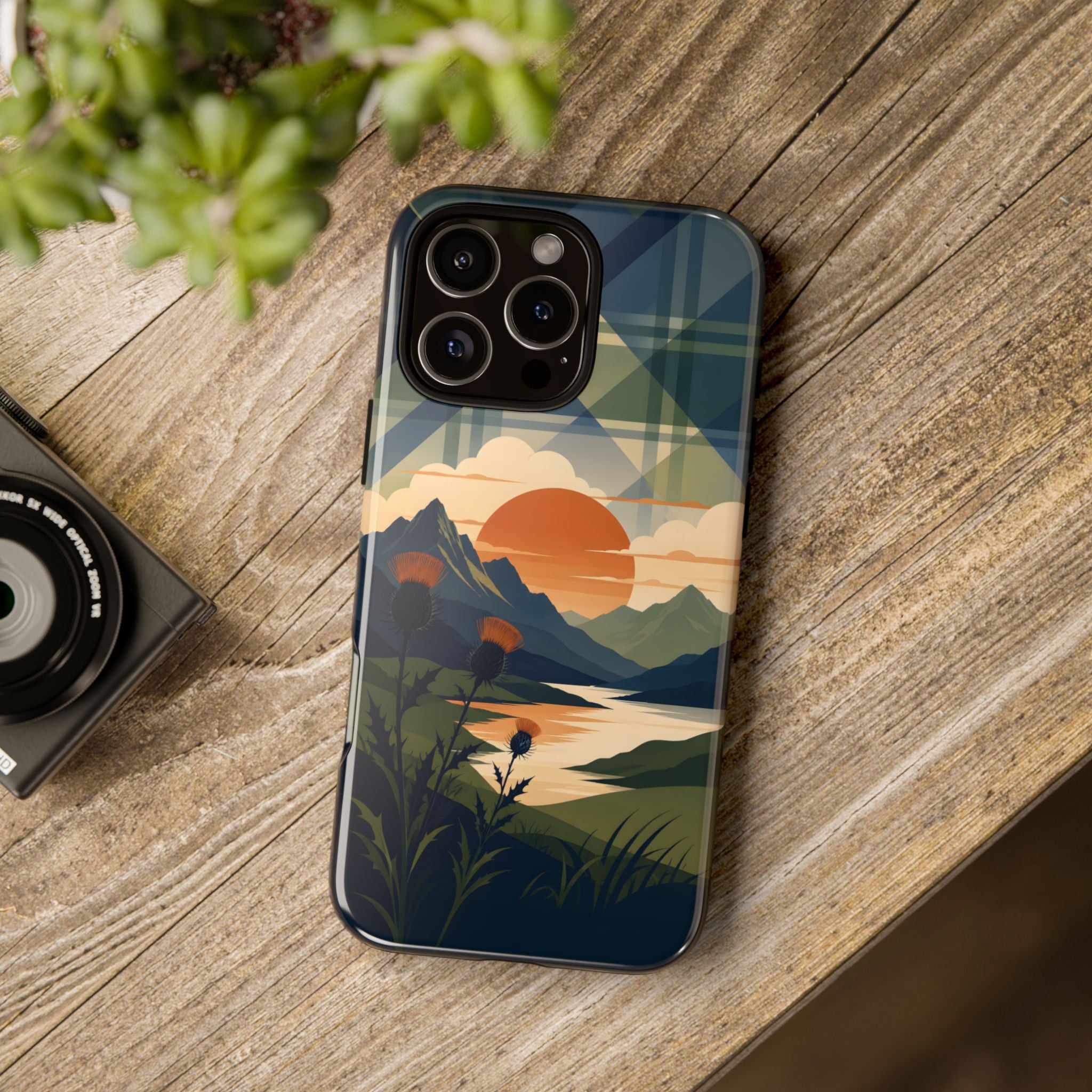 Highland Sunset Tartan Phone Case – Scottish Thistle Summer Festival Edition