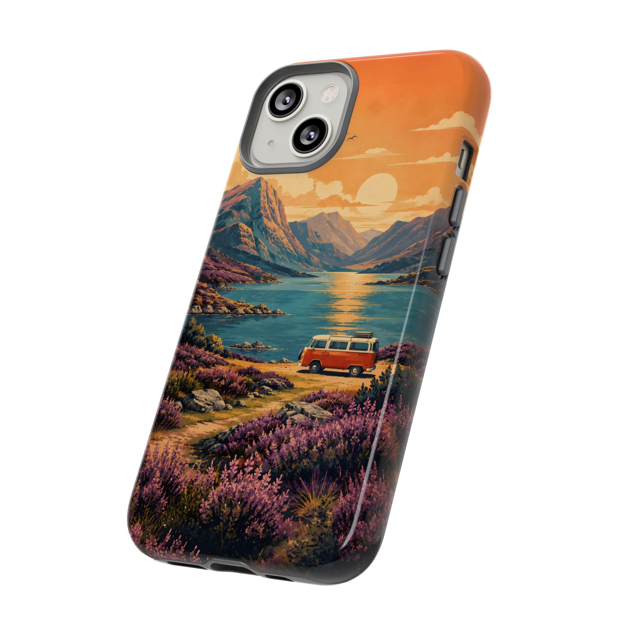 Highland Road Trip Phone Case – Scottish Loch Sunset & Heather Landscape