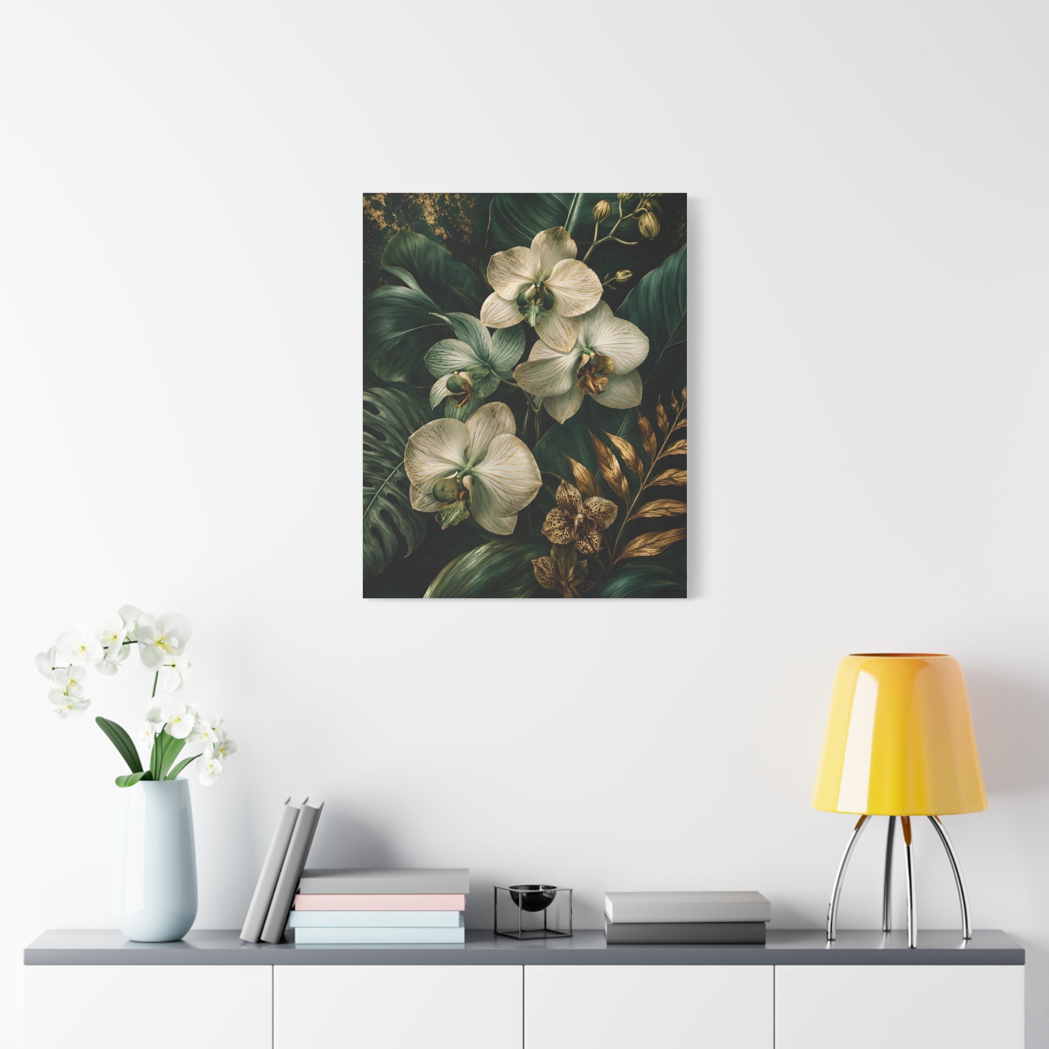 Orchid & Tropical Foliage Matte Canvas Print — Stretched Wall Art