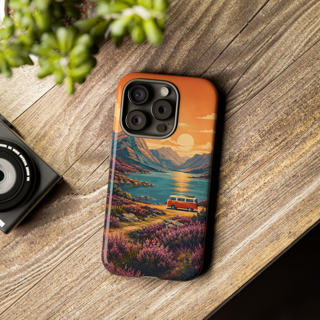 Highland Road Trip Phone Case – Scottish Loch Sunset & Heather Landscape