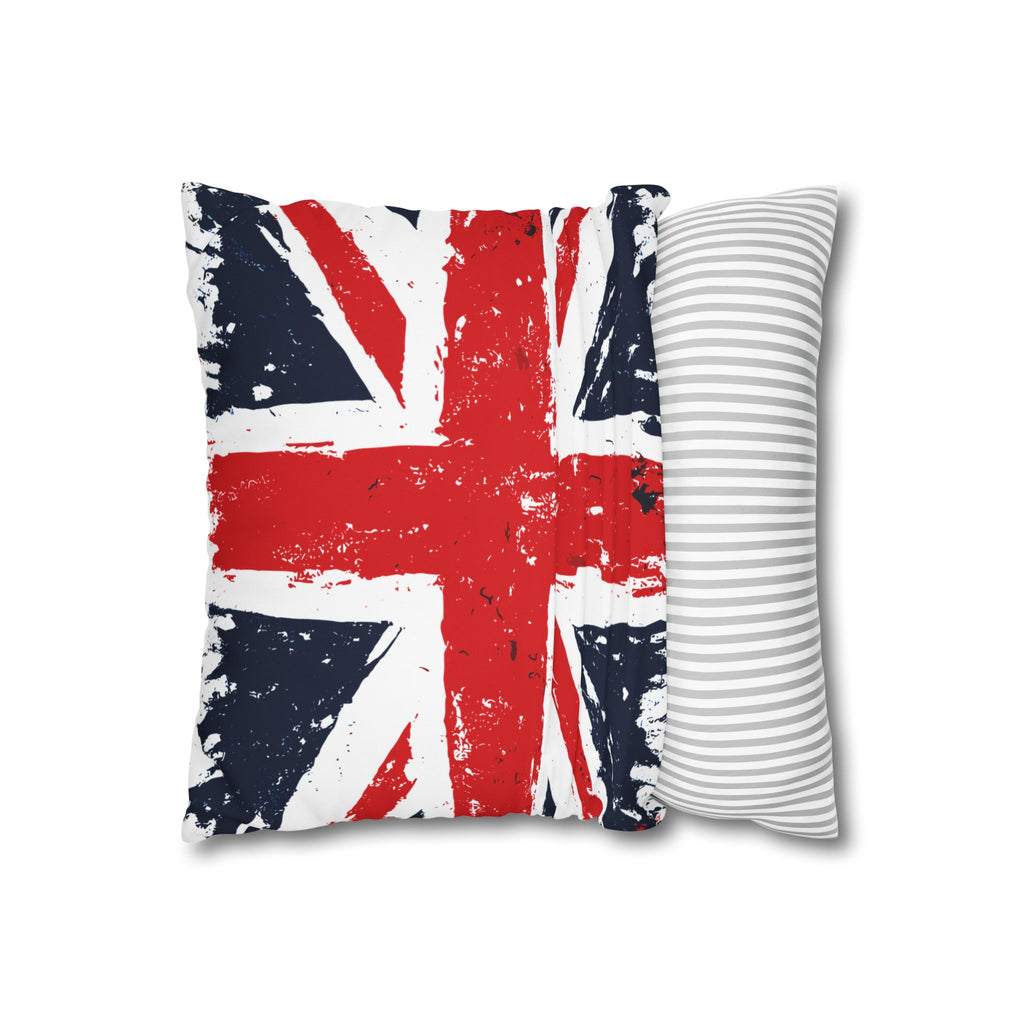 Union Jack Accent Pillow Cover — Grunge British Flag Square Cushion Case