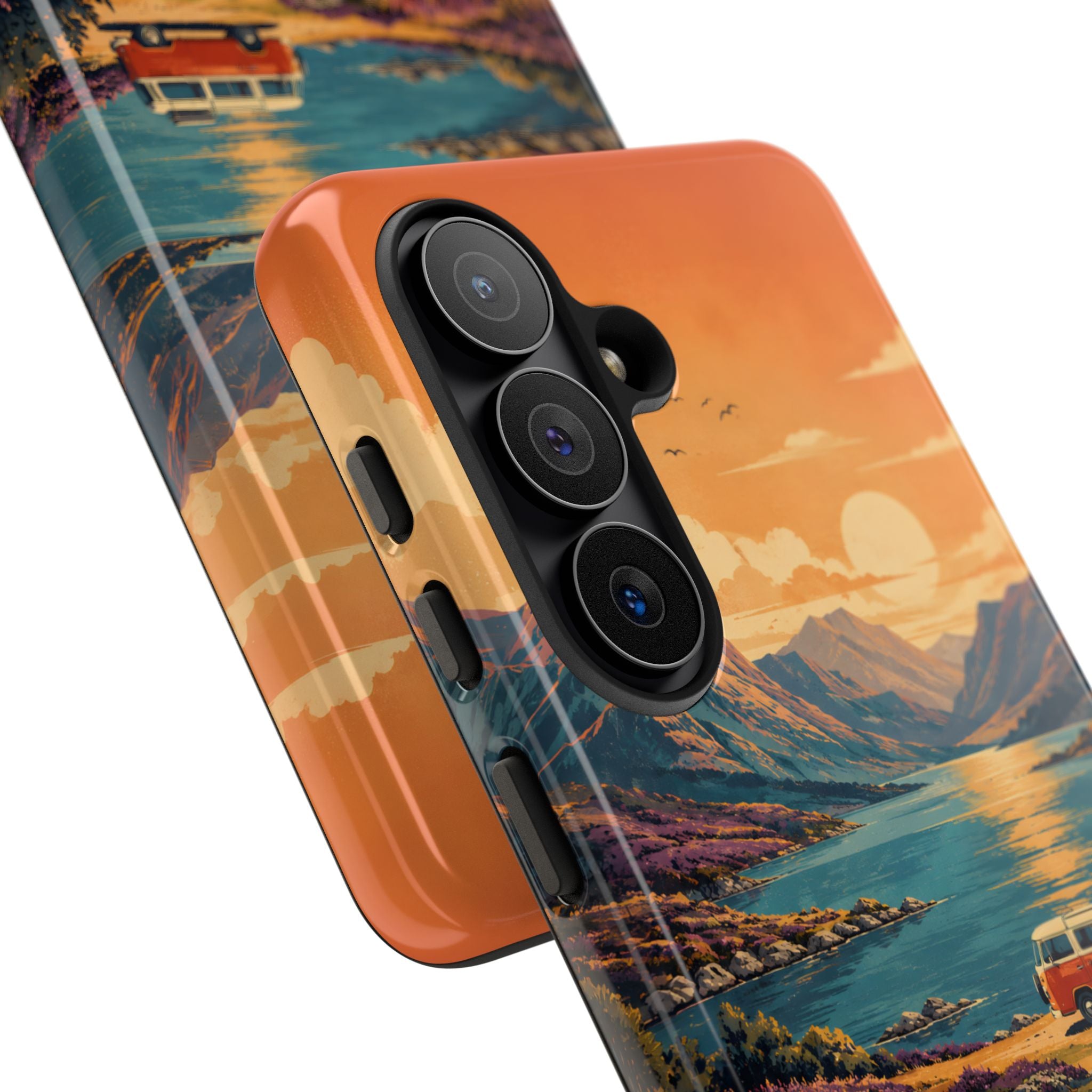 Highland Road Trip Phone Case – Scottish Loch Sunset & Heather Landscape