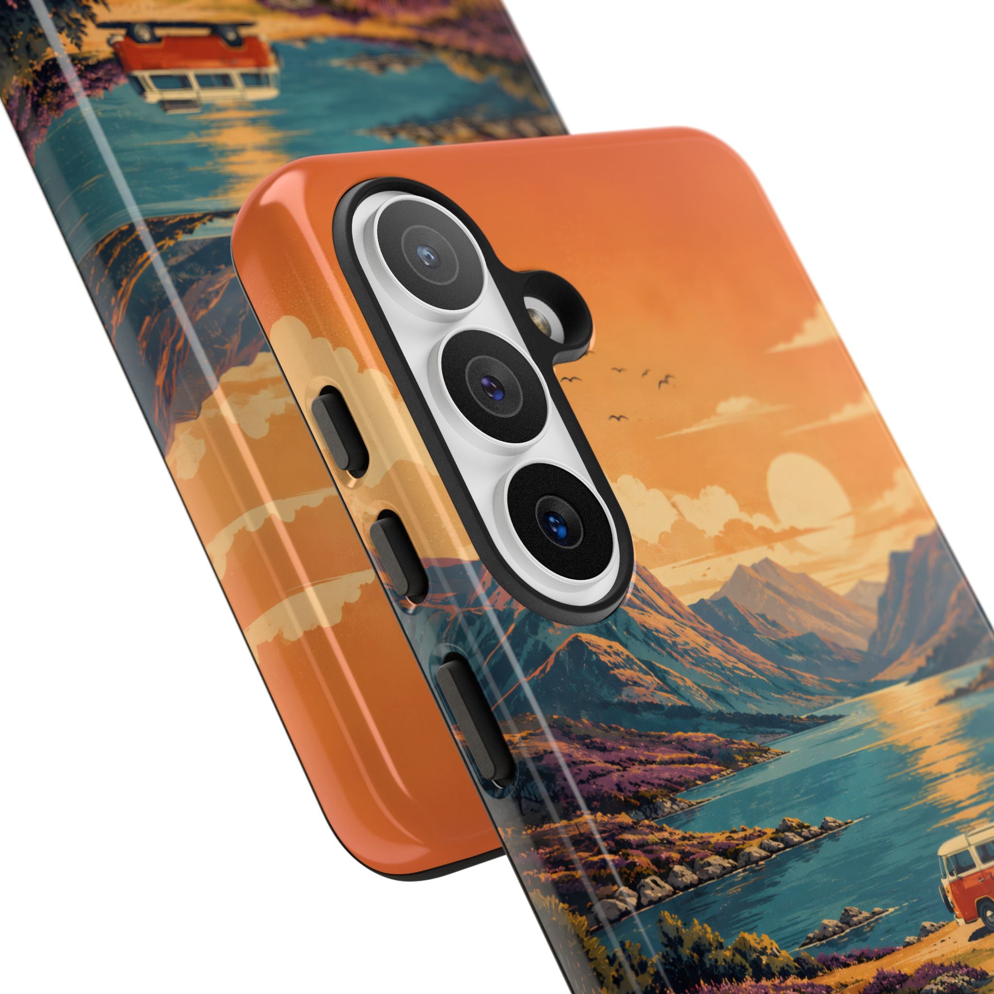 Highland Road Trip Phone Case – Scottish Loch Sunset & Heather Landscape