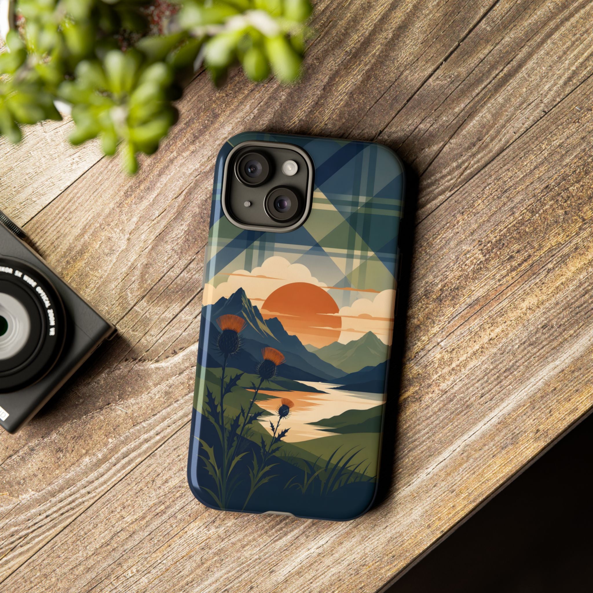Highland Sunset Tartan Phone Case – Scottish Thistle Summer Festival Edition
