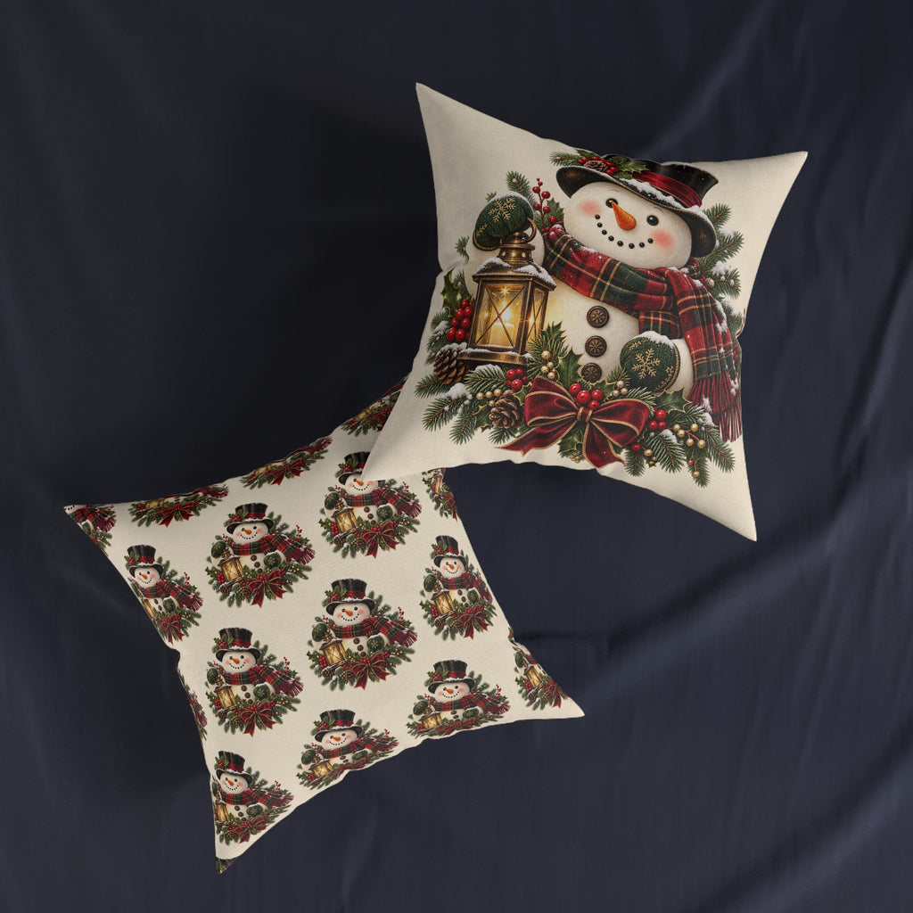 Festive Snowman Christmas Square Pillow