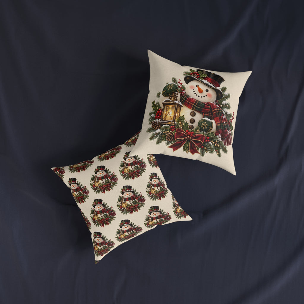 Festive Snowman Christmas Square Pillow