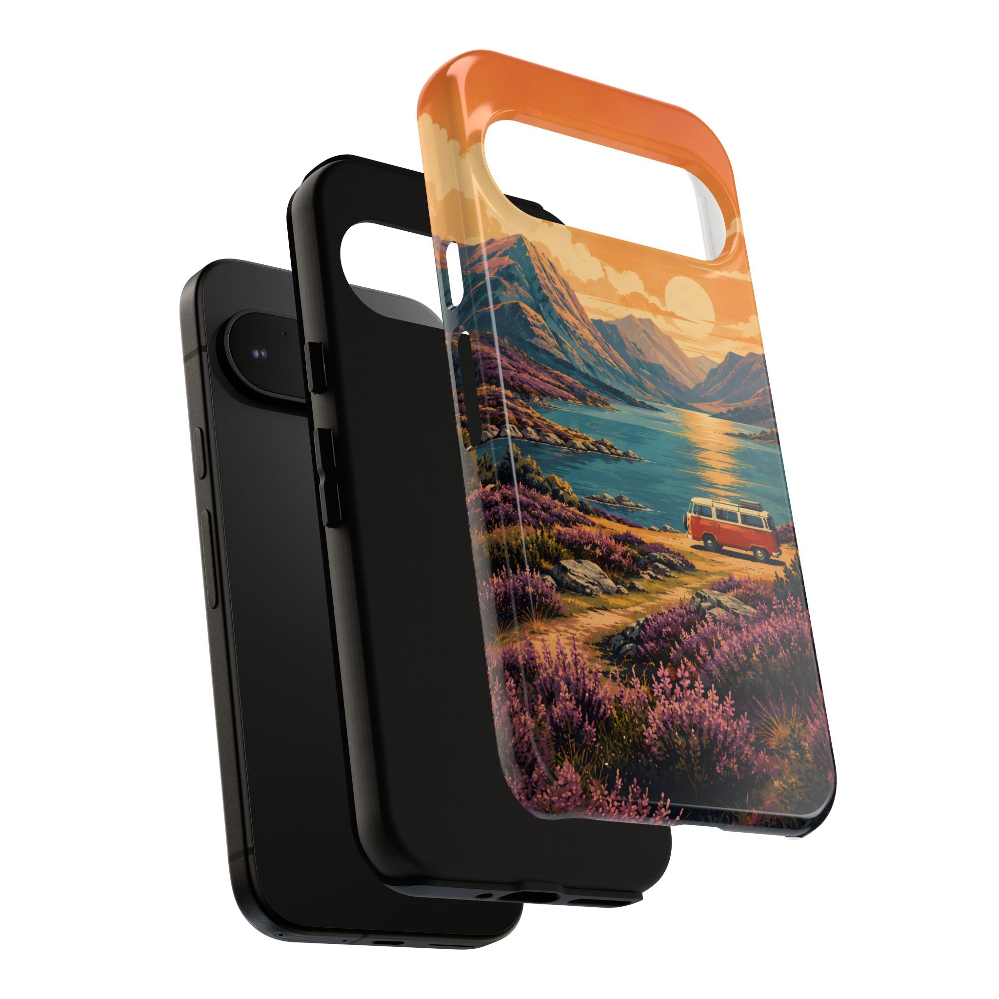 Highland Road Trip Phone Case – Scottish Loch Sunset & Heather Landscape