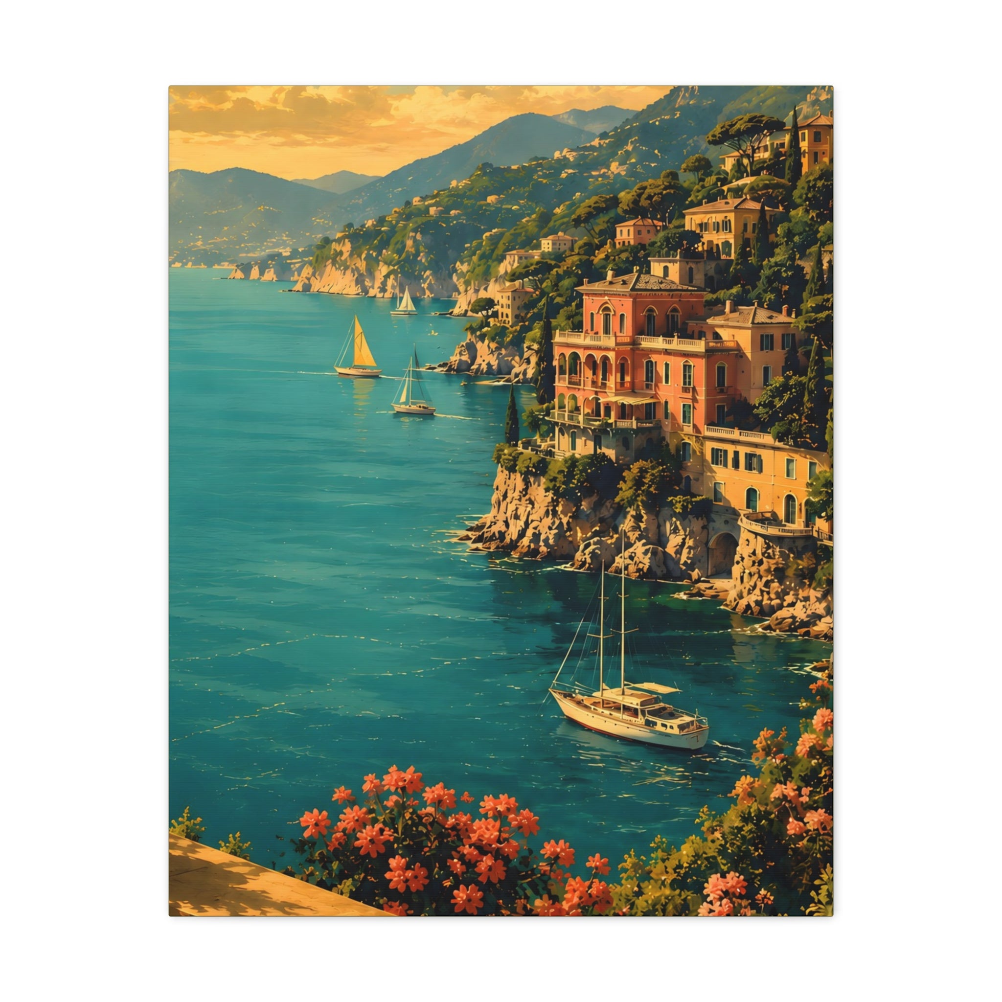 Mediterranean Coastal Canvas Print — Stretched Matte Wall Art