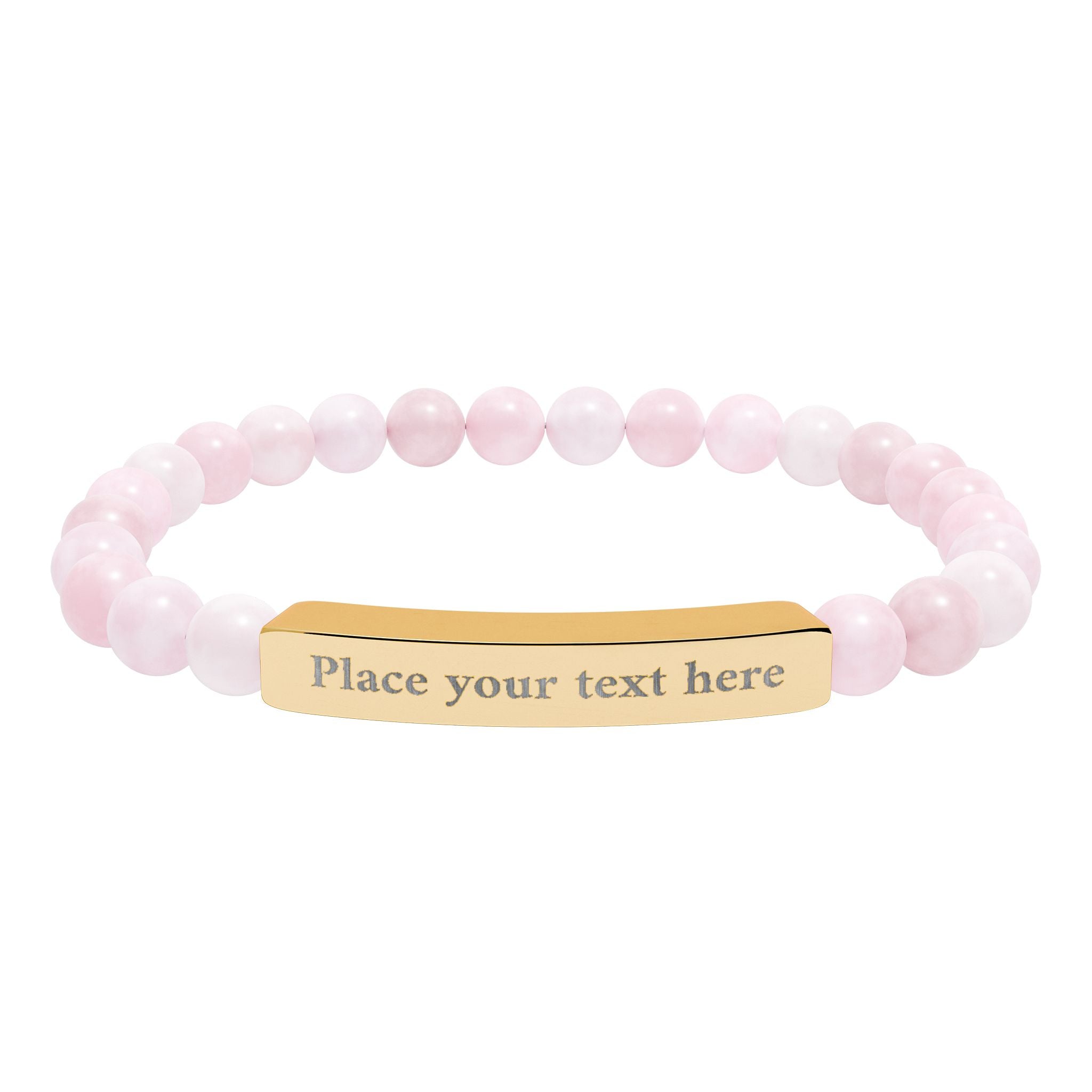 Personalized Natural Stone Bead Bracelet with Custom Engraved Bar | Customizable Message Jewelry Gift