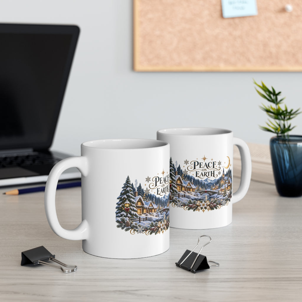 Peace on Earth Christmas Winter Village Ceramic Coffee Mug