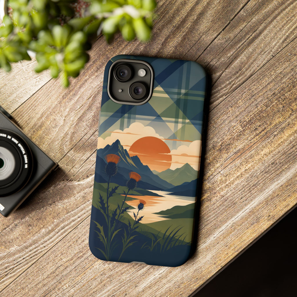 Highland Sunset Tartan Phone Case – Scottish Thistle Summer Festival Edition