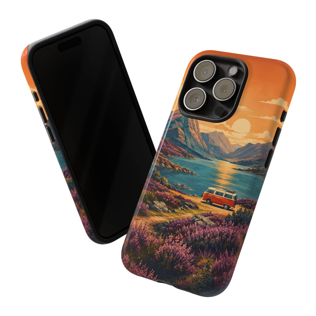 Highland Road Trip Phone Case – Scottish Loch Sunset & Heather Landscape