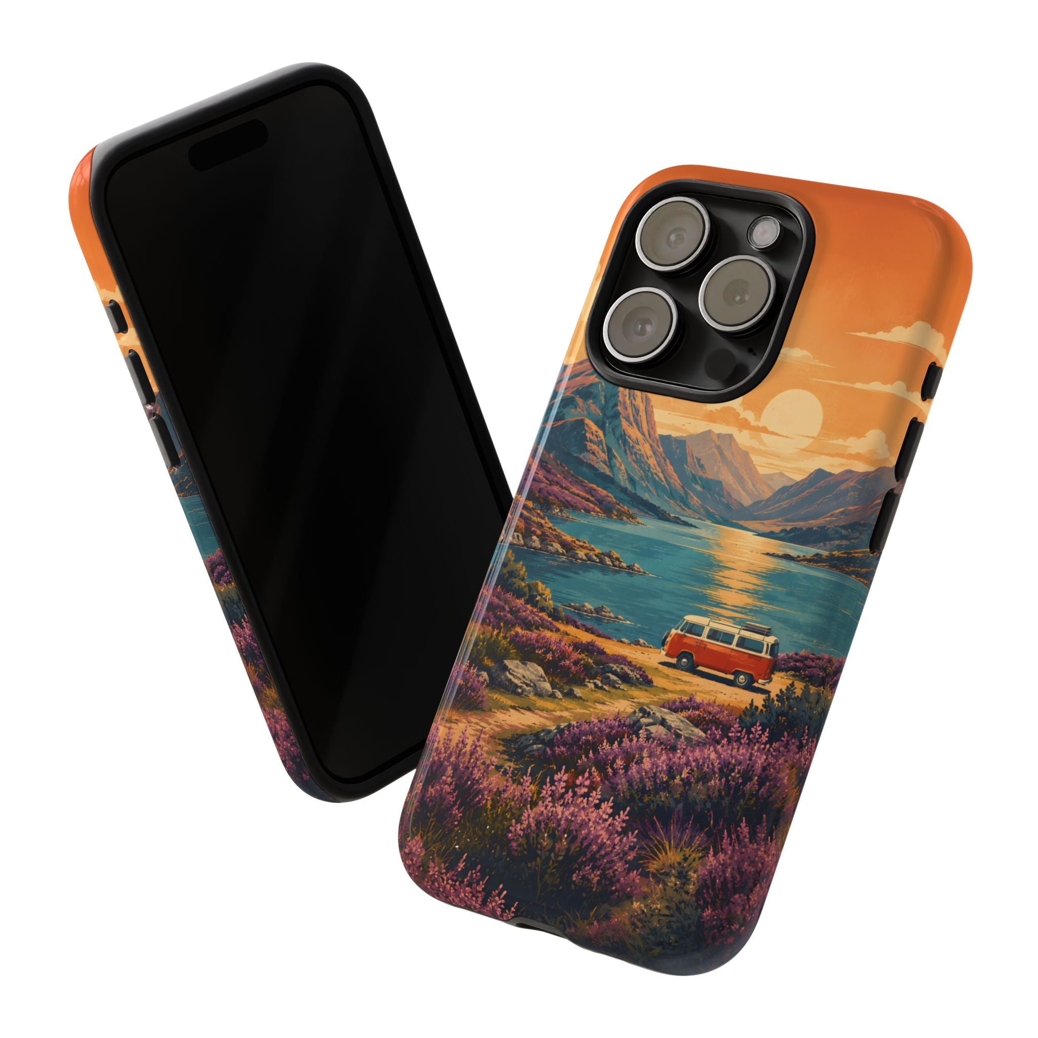Highland Road Trip Phone Case – Scottish Loch Sunset & Heather Landscape