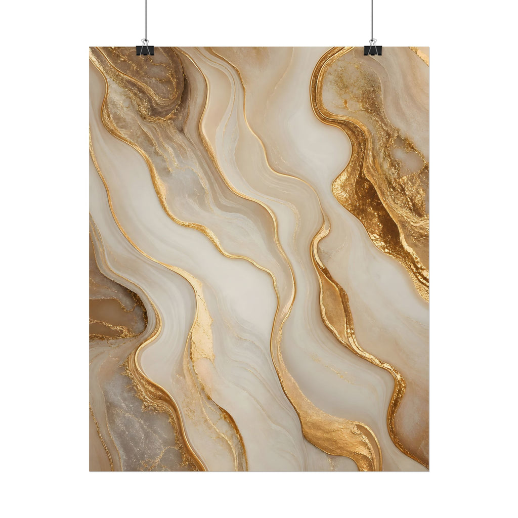Rolled Poster – Gold Marble Abstract Wall Art, Luxe Swirl Print for Living Room & Office