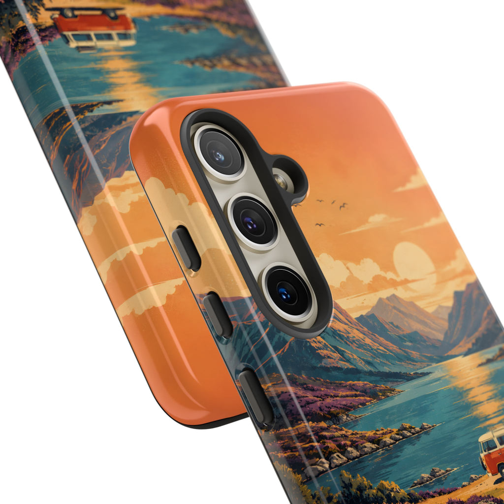 Highland Road Trip Phone Case – Scottish Loch Sunset & Heather Landscape