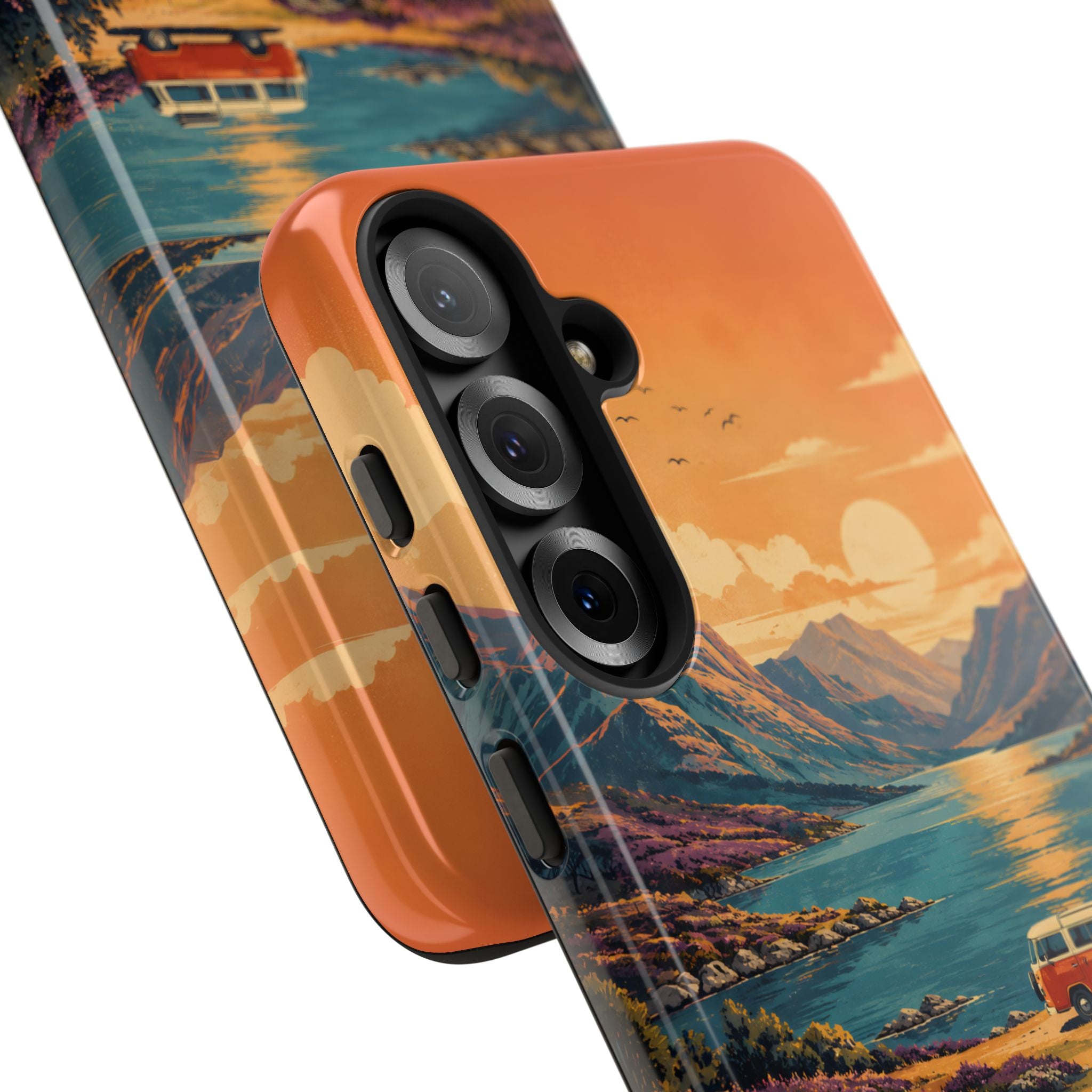 Highland Road Trip Phone Case – Scottish Loch Sunset & Heather Landscape