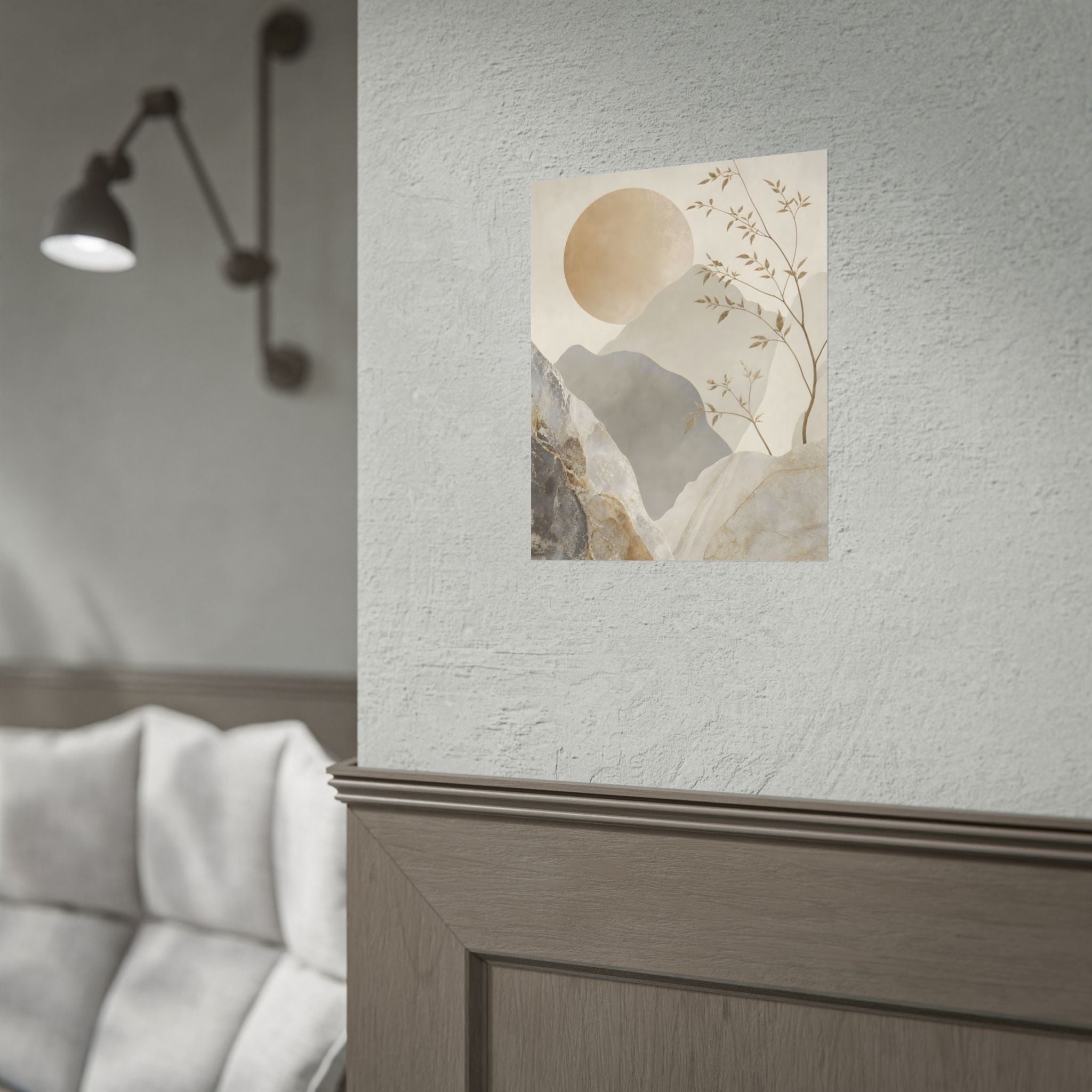 Neutral Minimalist Mountain Sun Rolled Poster