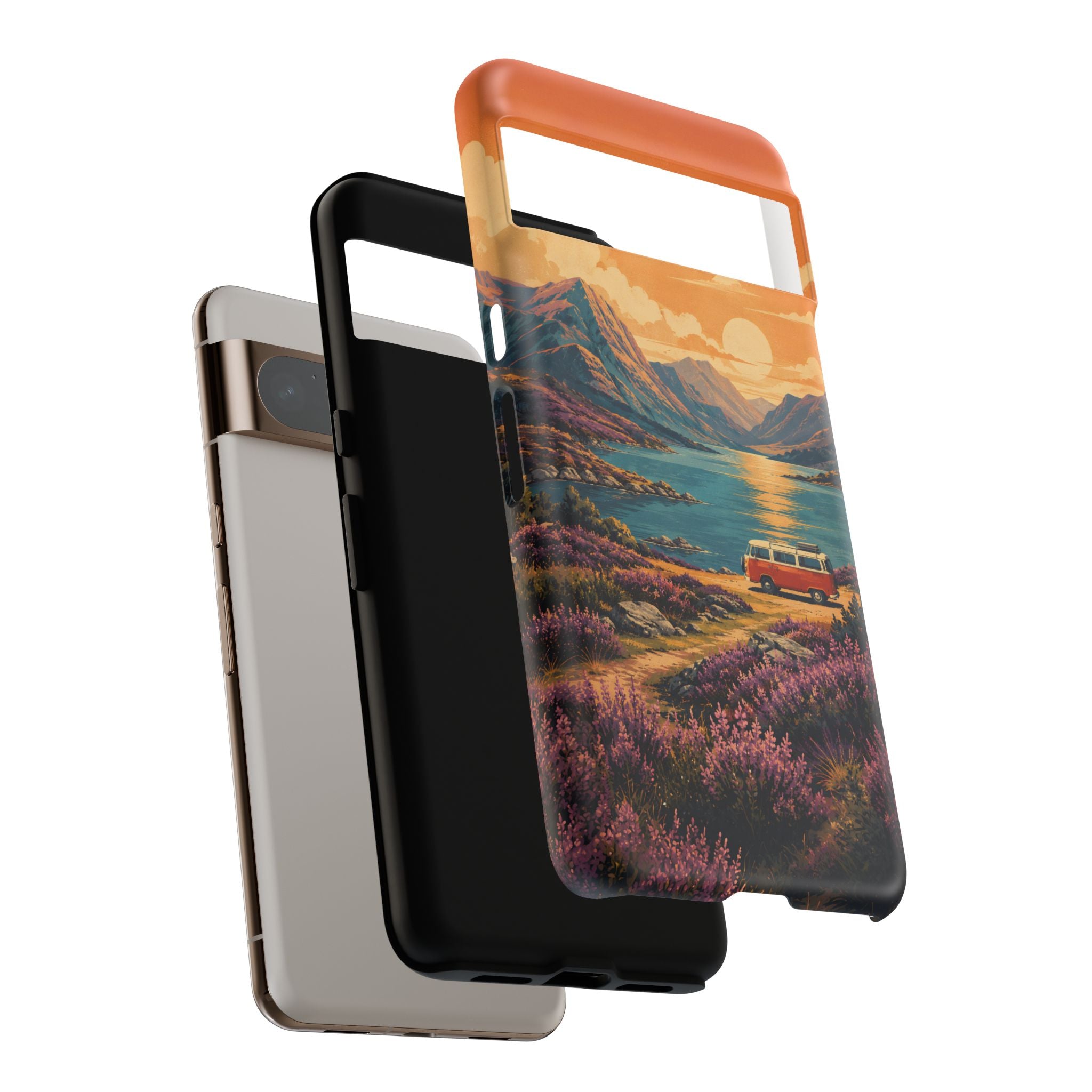 Highland Road Trip Phone Case – Scottish Loch Sunset & Heather Landscape