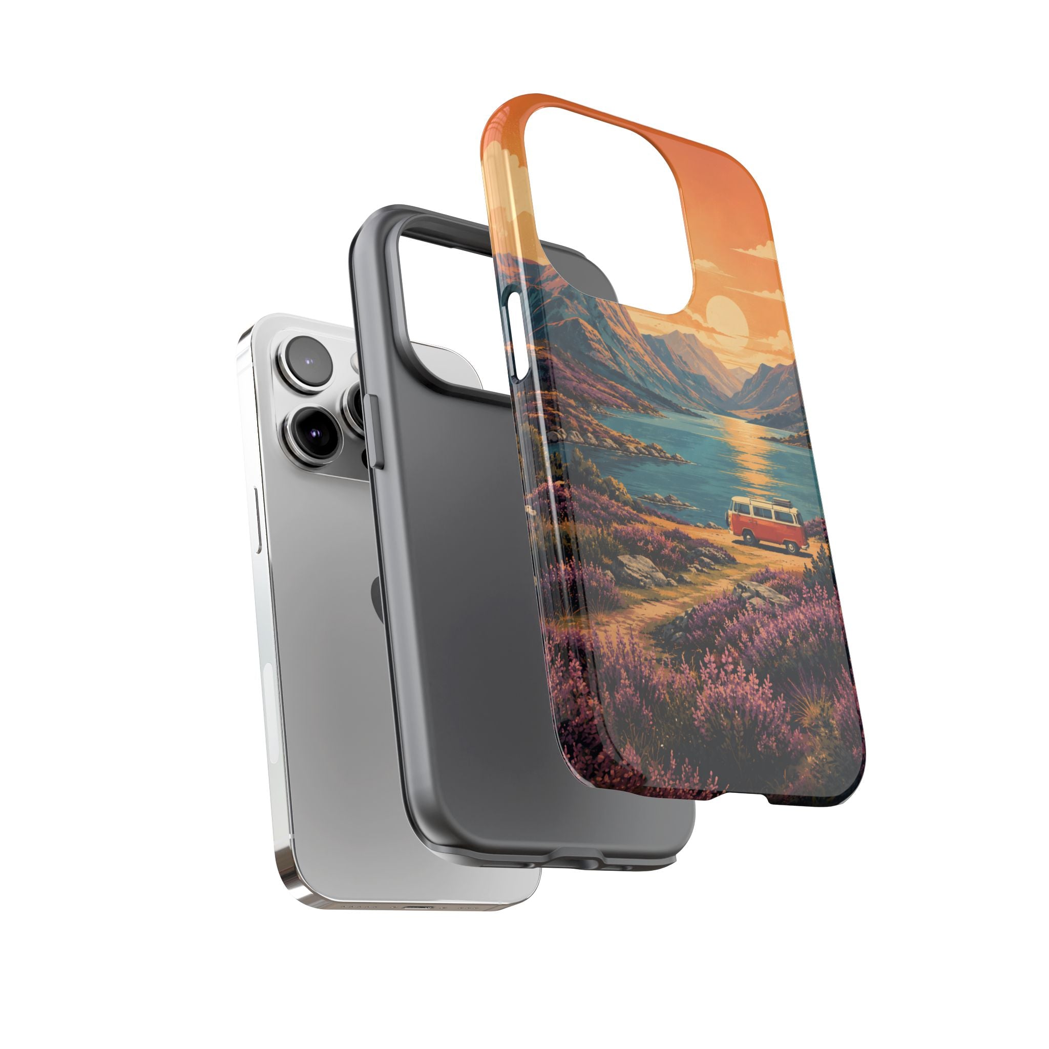 Highland Road Trip Phone Case – Scottish Loch Sunset & Heather Landscape