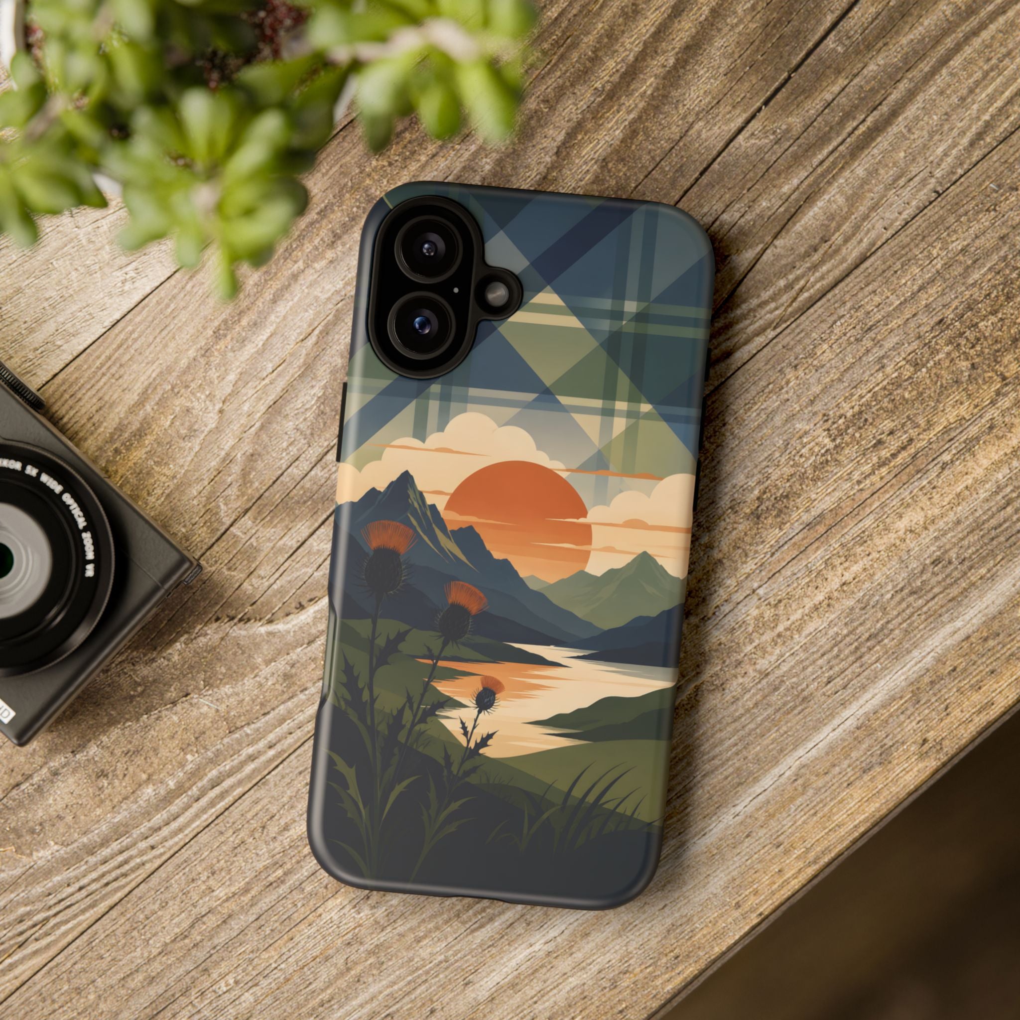 Highland Sunset Tartan Phone Case – Scottish Thistle Summer Festival Edition