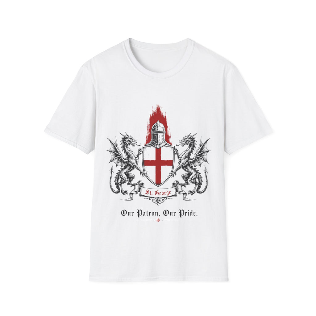 Crusader Shield T-Shirt — Knight Helmet & Dragons St. George Cross Design