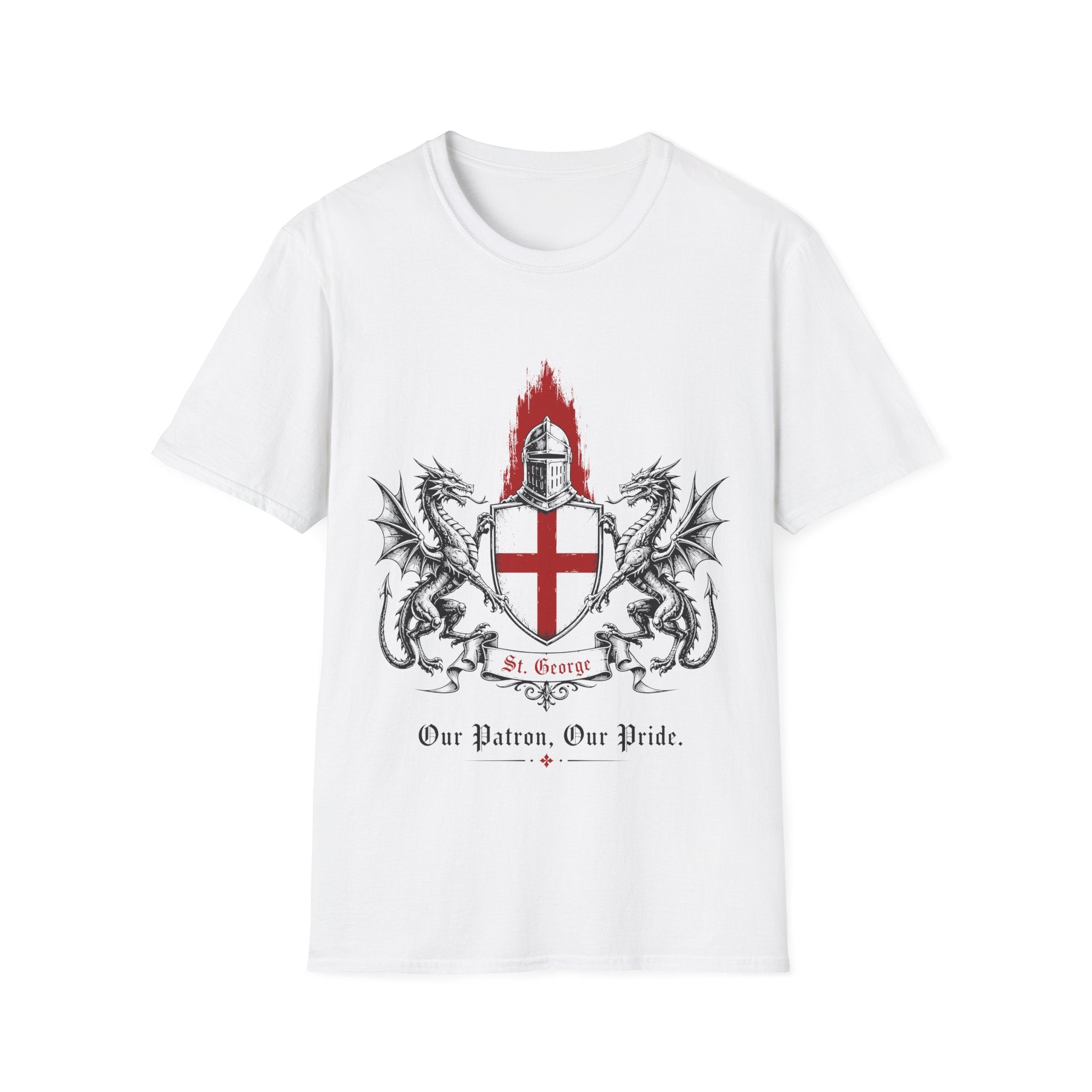 Crusader Shield T-Shirt — Knight Helmet & Dragons St. George Cross Design