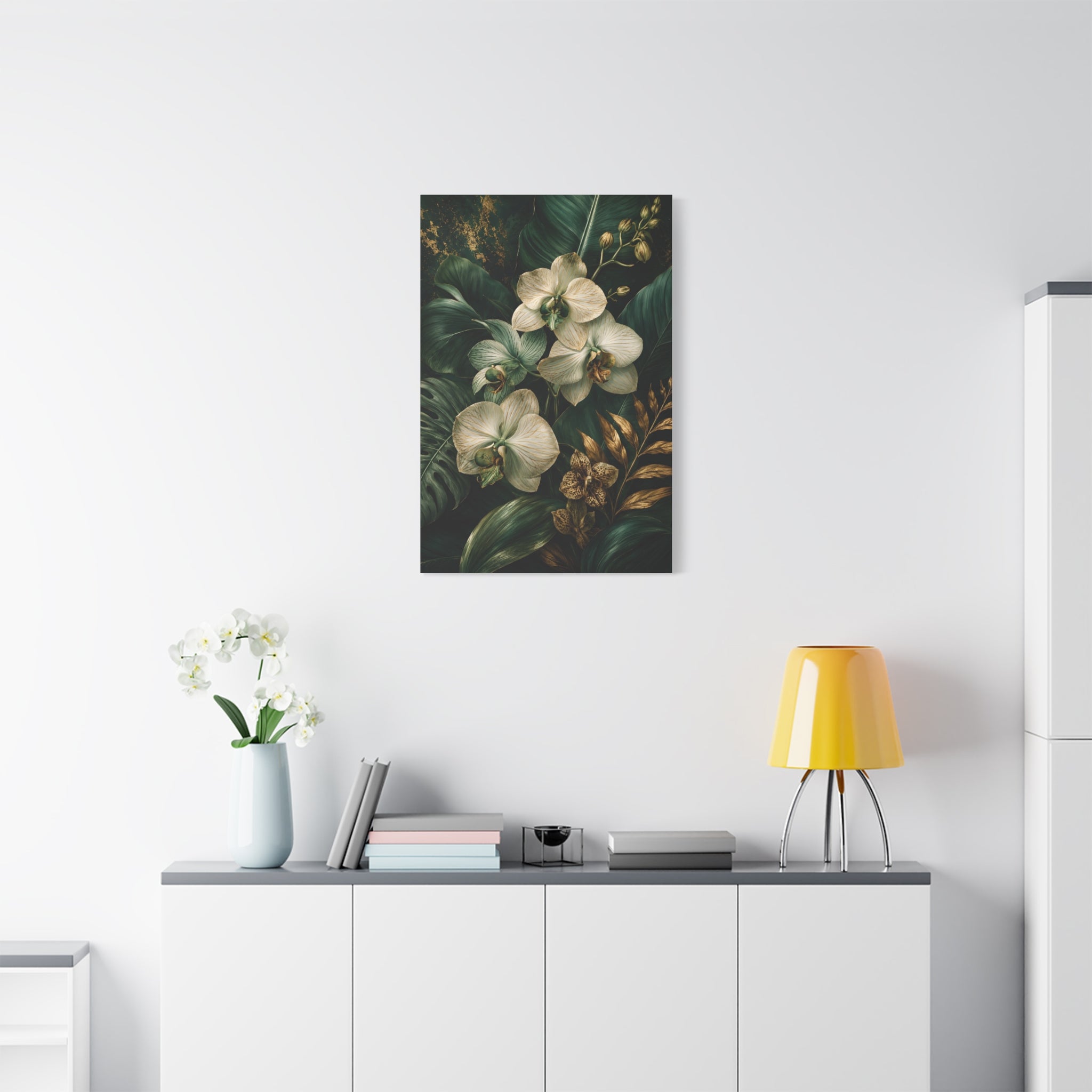 Orchid & Tropical Foliage Matte Canvas Print — Stretched Wall Art