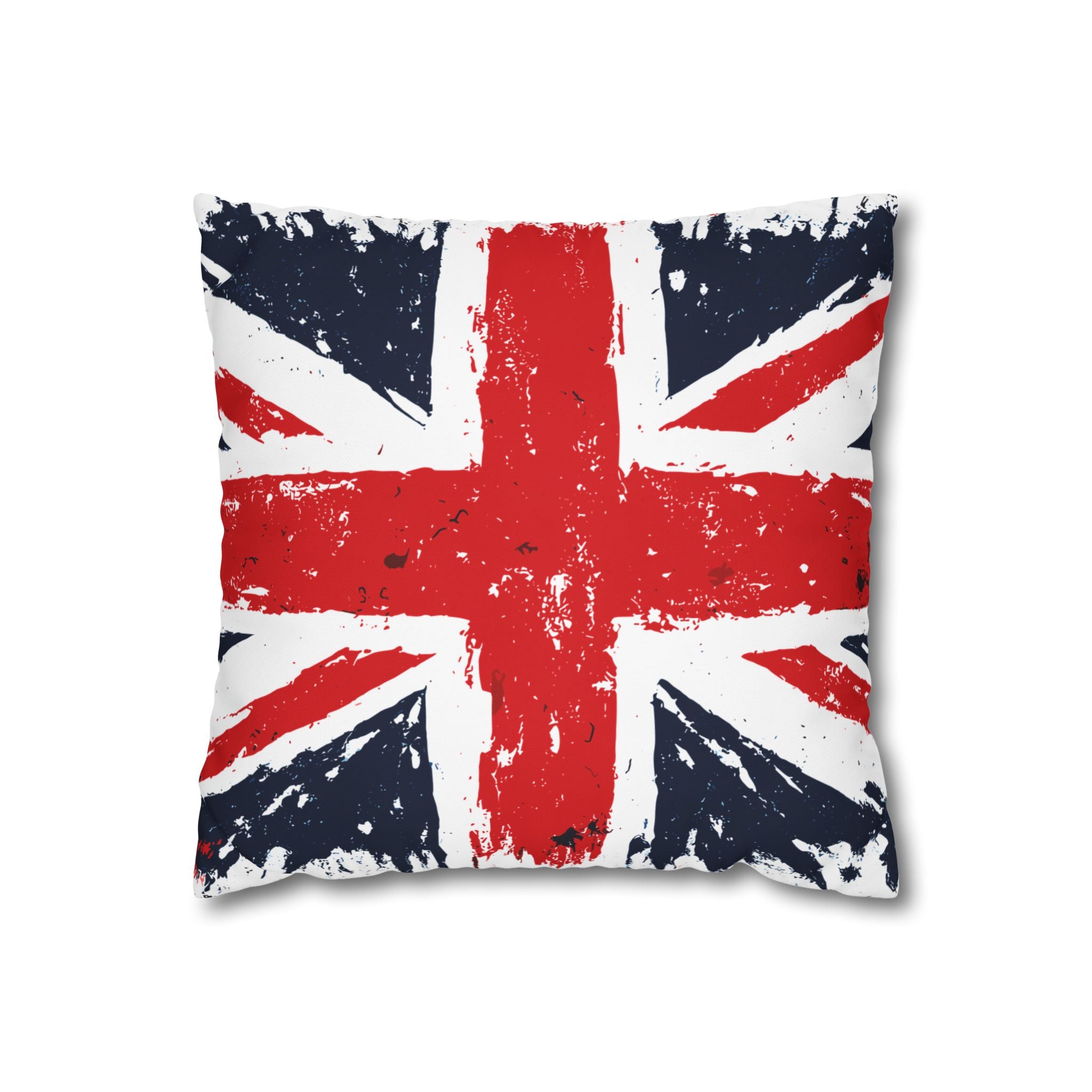 Union Jack Accent Pillow Cover — Grunge British Flag Square Cushion Case