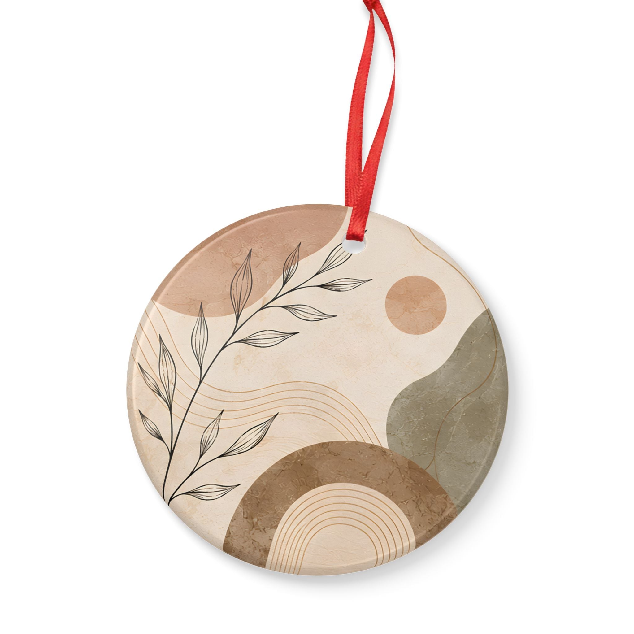 Abstract Boho Ceramic Ornament — Neutral Earth Tones, Two-Sided Holiday Decor
