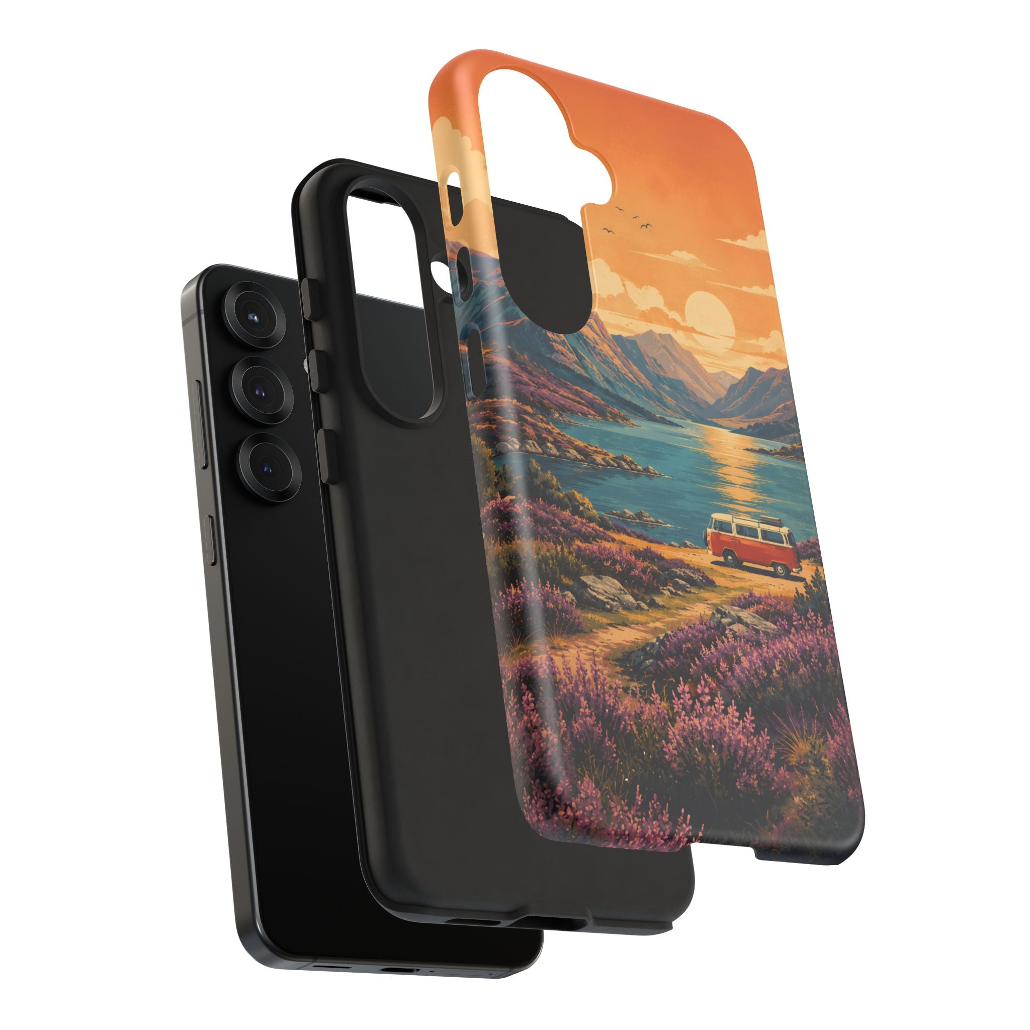 Highland Road Trip Phone Case – Scottish Loch Sunset & Heather Landscape