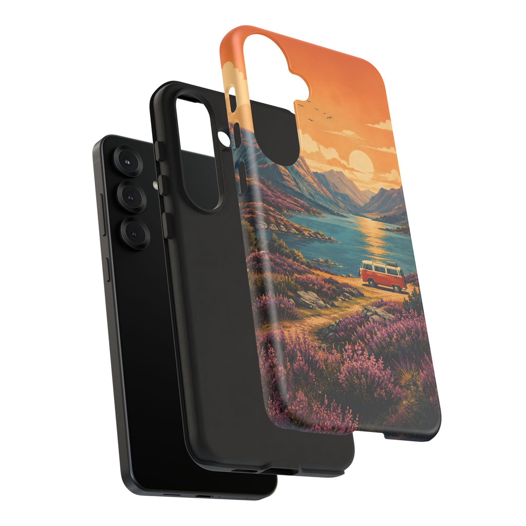 Highland Road Trip Phone Case – Scottish Loch Sunset & Heather Landscape