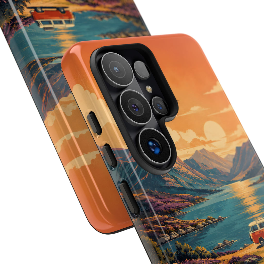 Highland Road Trip Phone Case – Scottish Loch Sunset & Heather Landscape