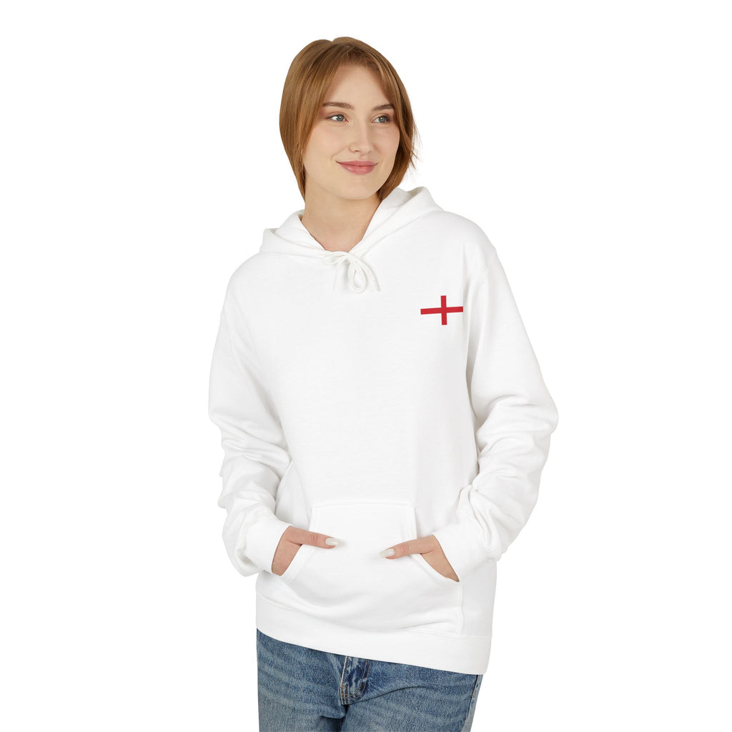 England Flag Hoodie — Minimal Red Cross Football/Patriot Pride Pullover