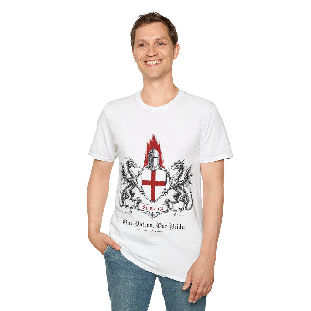 Crusader Shield T-Shirt — Knight Helmet & Dragons St. George Cross Design