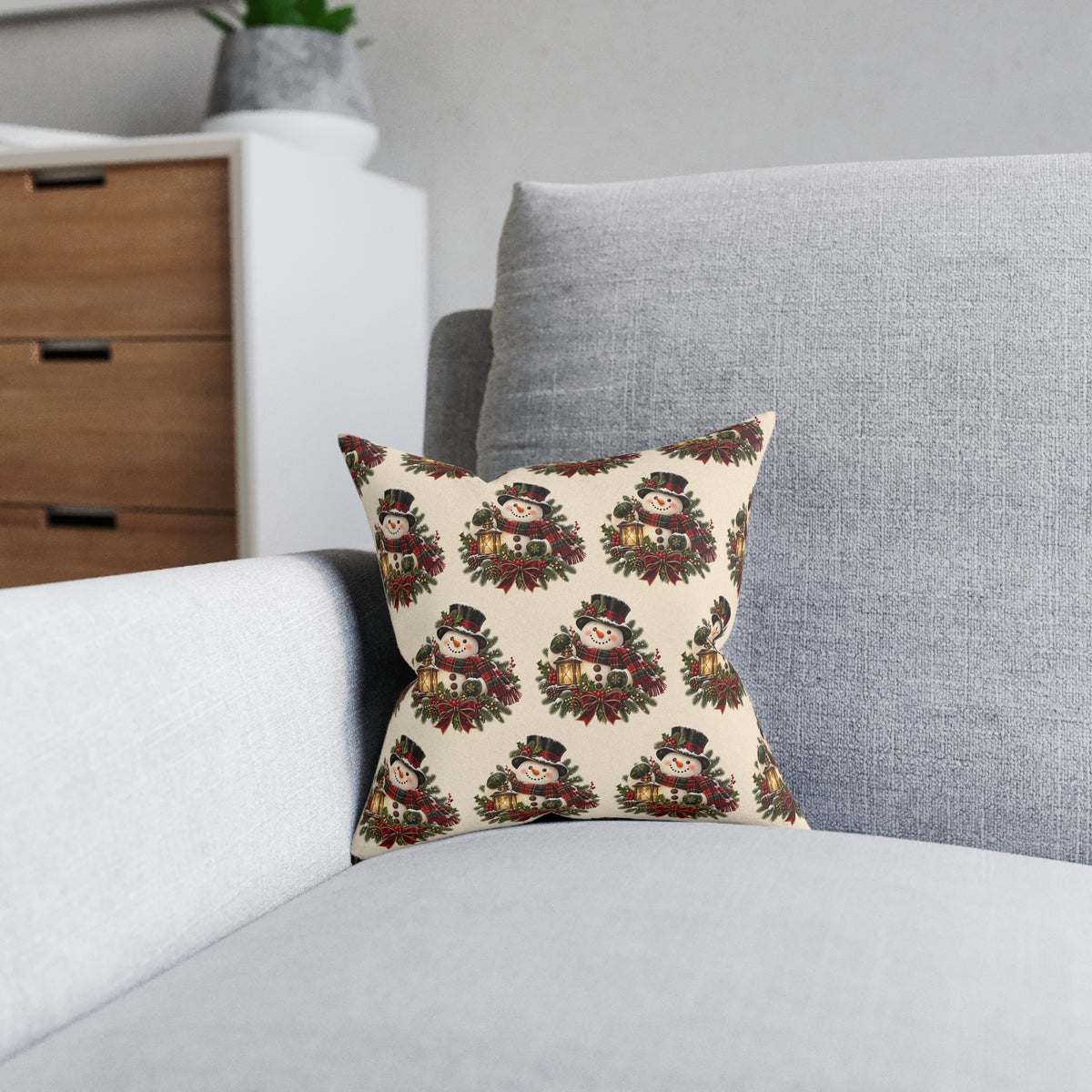 Festive Snowman Christmas Square Pillow