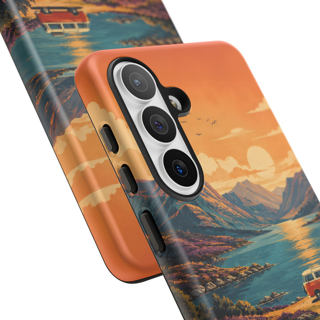 Highland Road Trip Phone Case – Scottish Loch Sunset & Heather Landscape