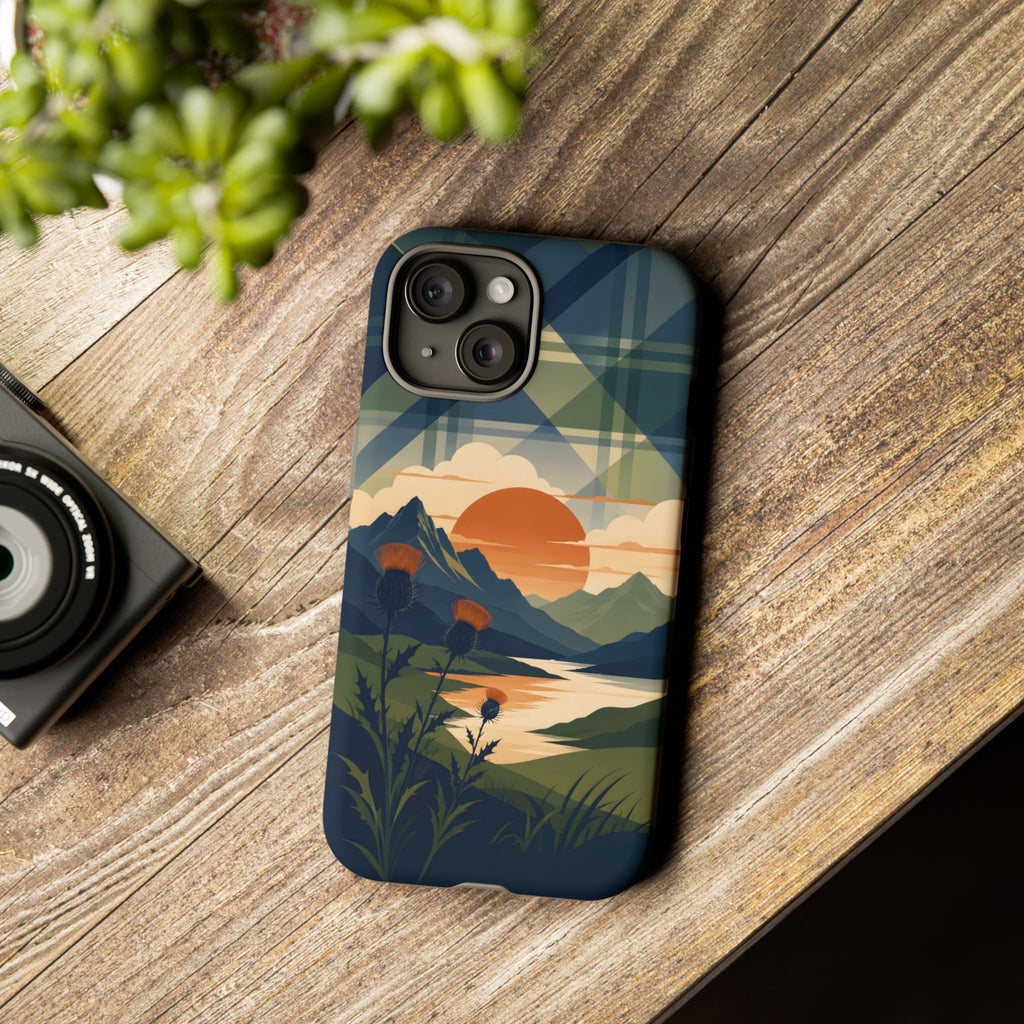 Highland Sunset Tartan Phone Case – Scottish Thistle Summer Festival Edition