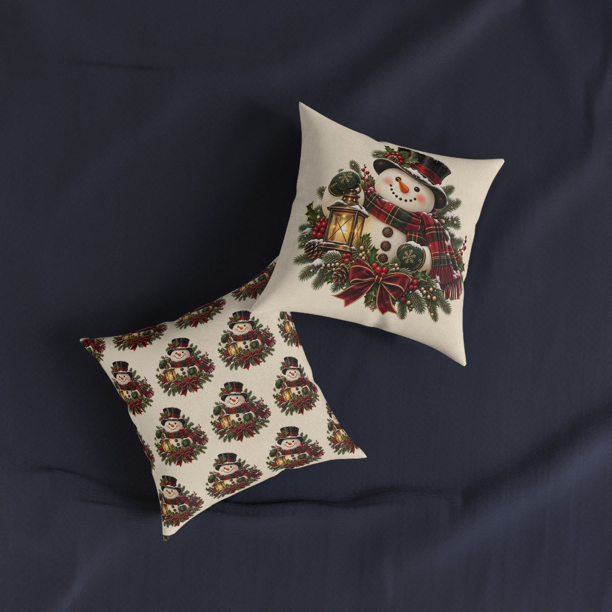 Festive Snowman Christmas Square Pillow