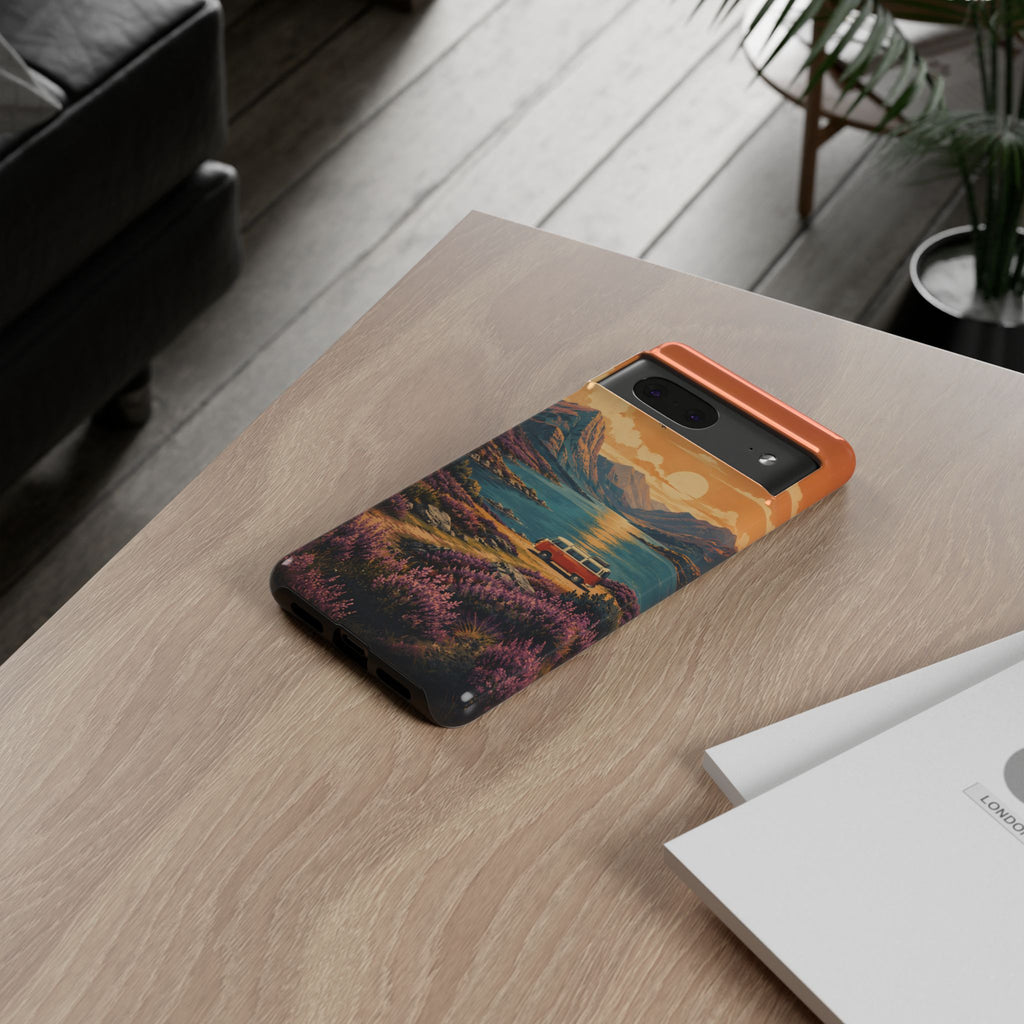 Highland Road Trip Phone Case – Scottish Loch Sunset & Heather Landscape