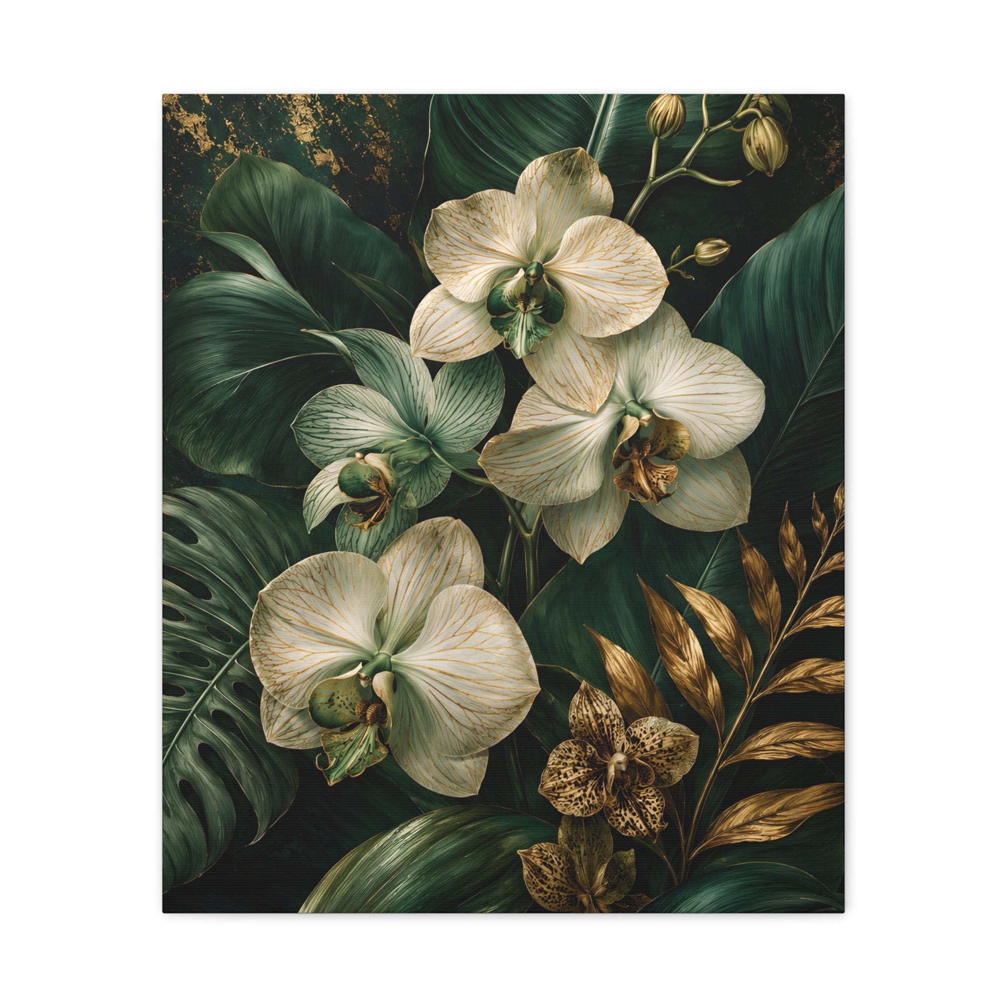 Orchid & Tropical Foliage Matte Canvas Print — Stretched Wall Art
