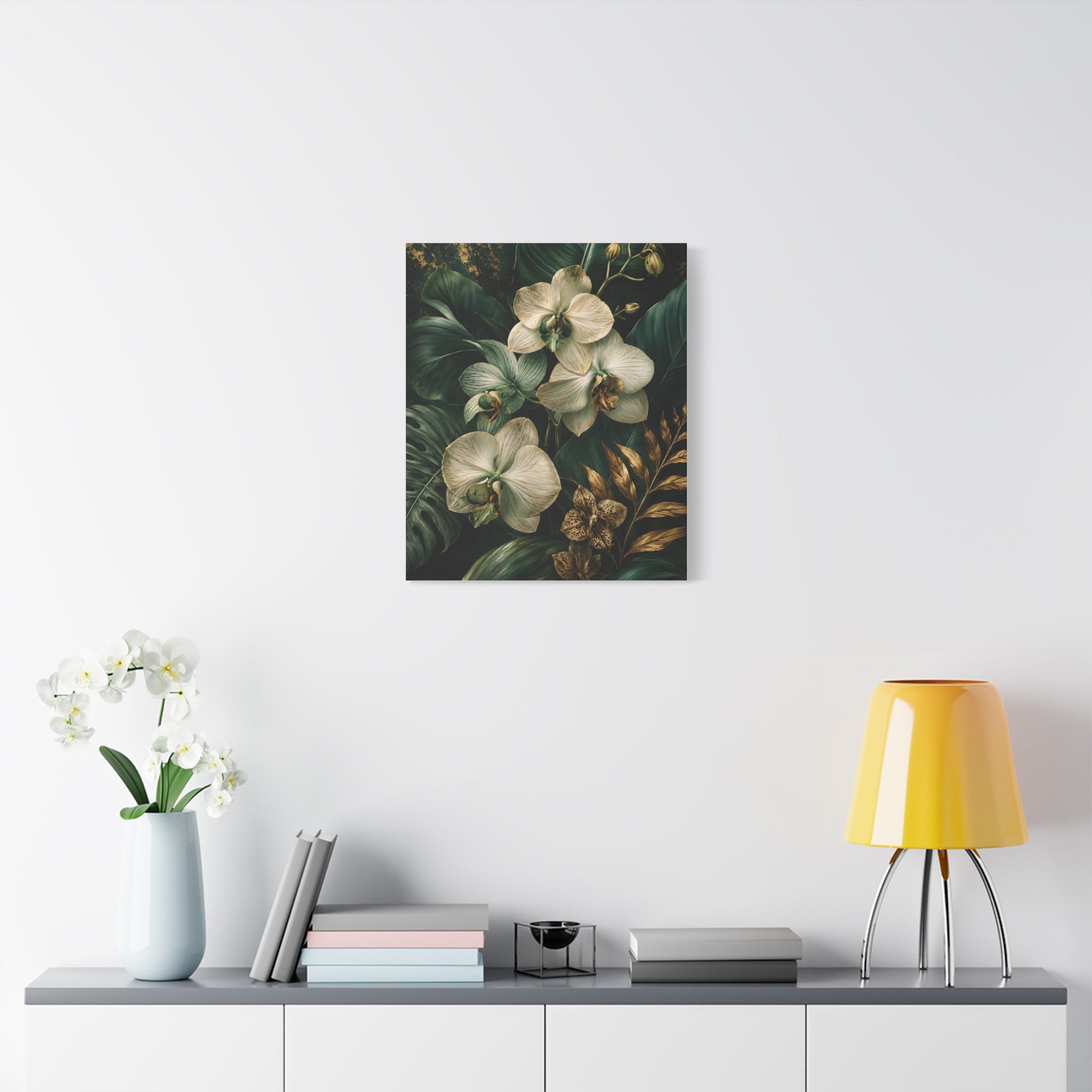 Orchid & Tropical Foliage Matte Canvas Print — Stretched Wall Art