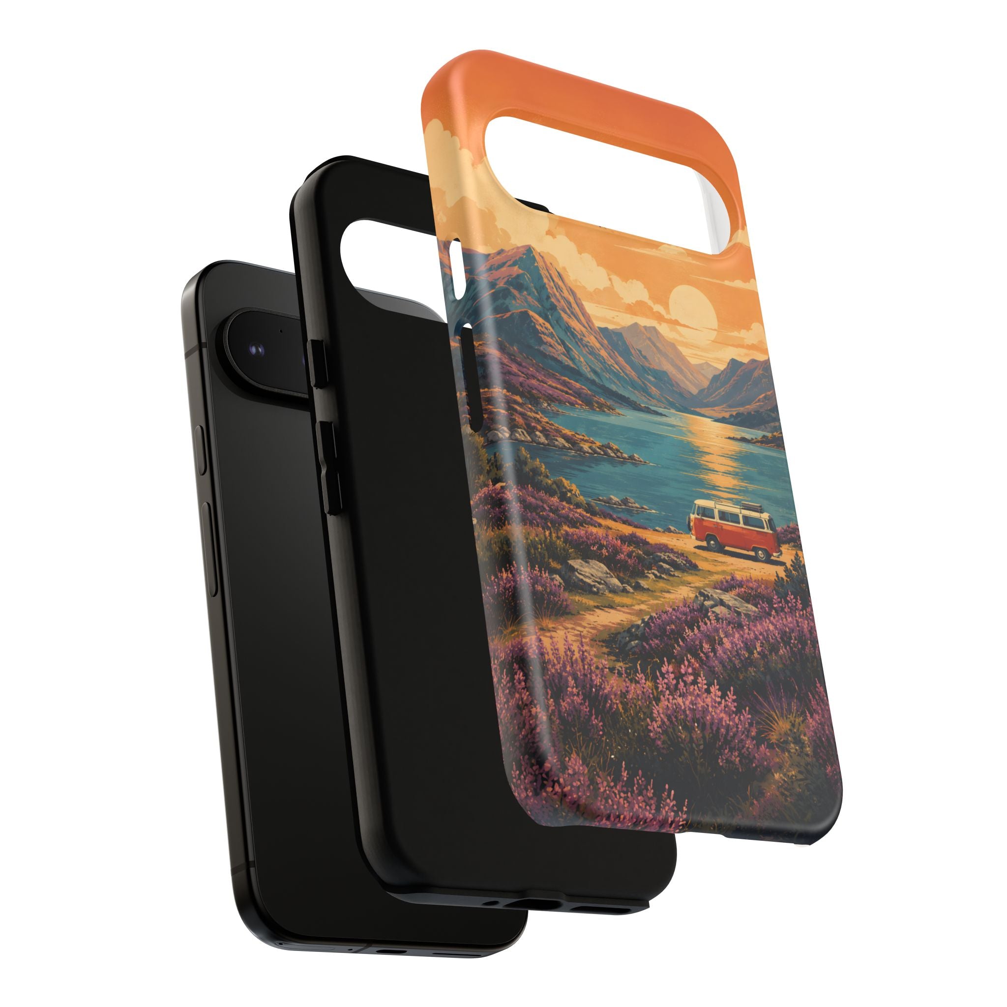 Highland Road Trip Phone Case – Scottish Loch Sunset & Heather Landscape
