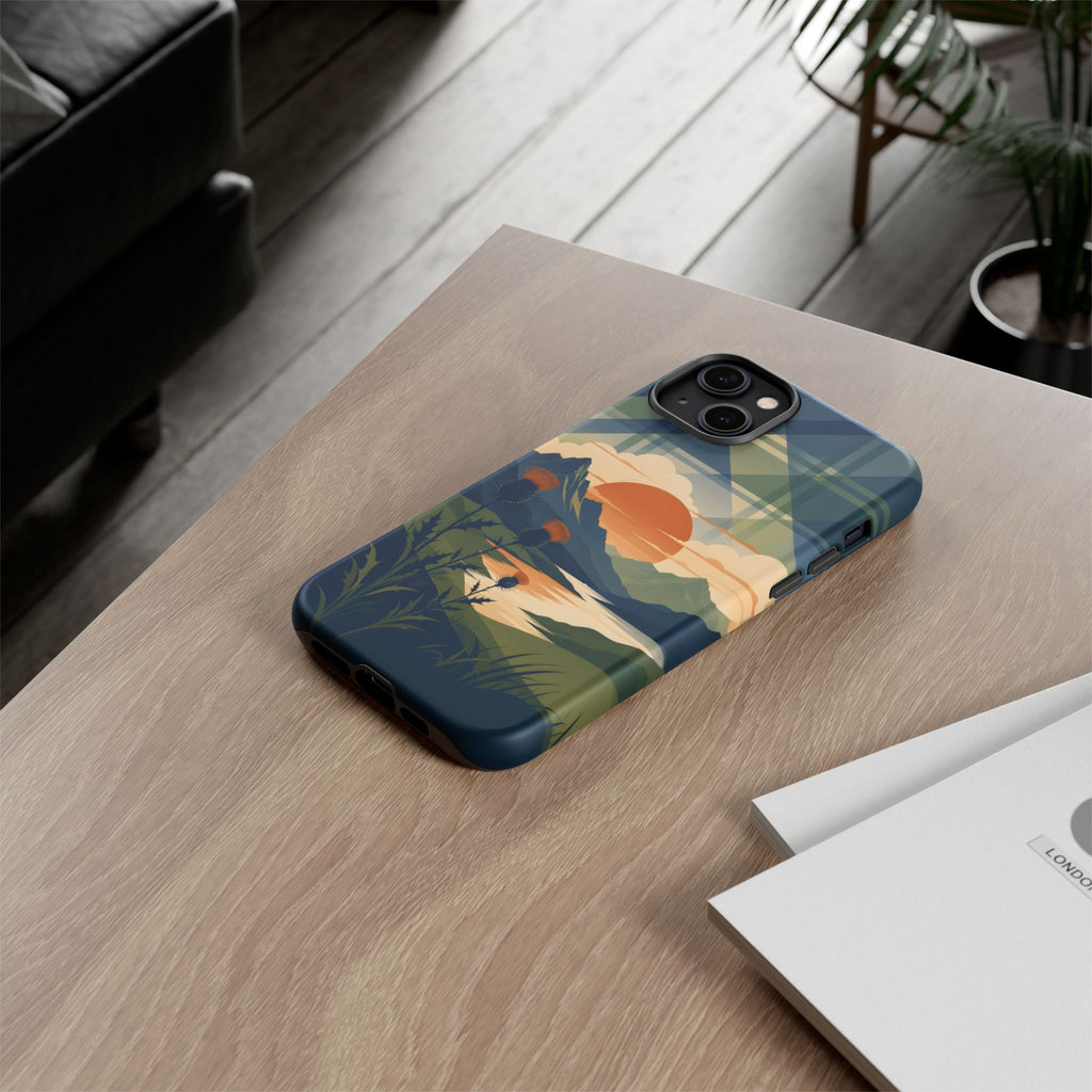Highland Sunset Tartan Phone Case – Scottish Thistle Summer Festival Edition
