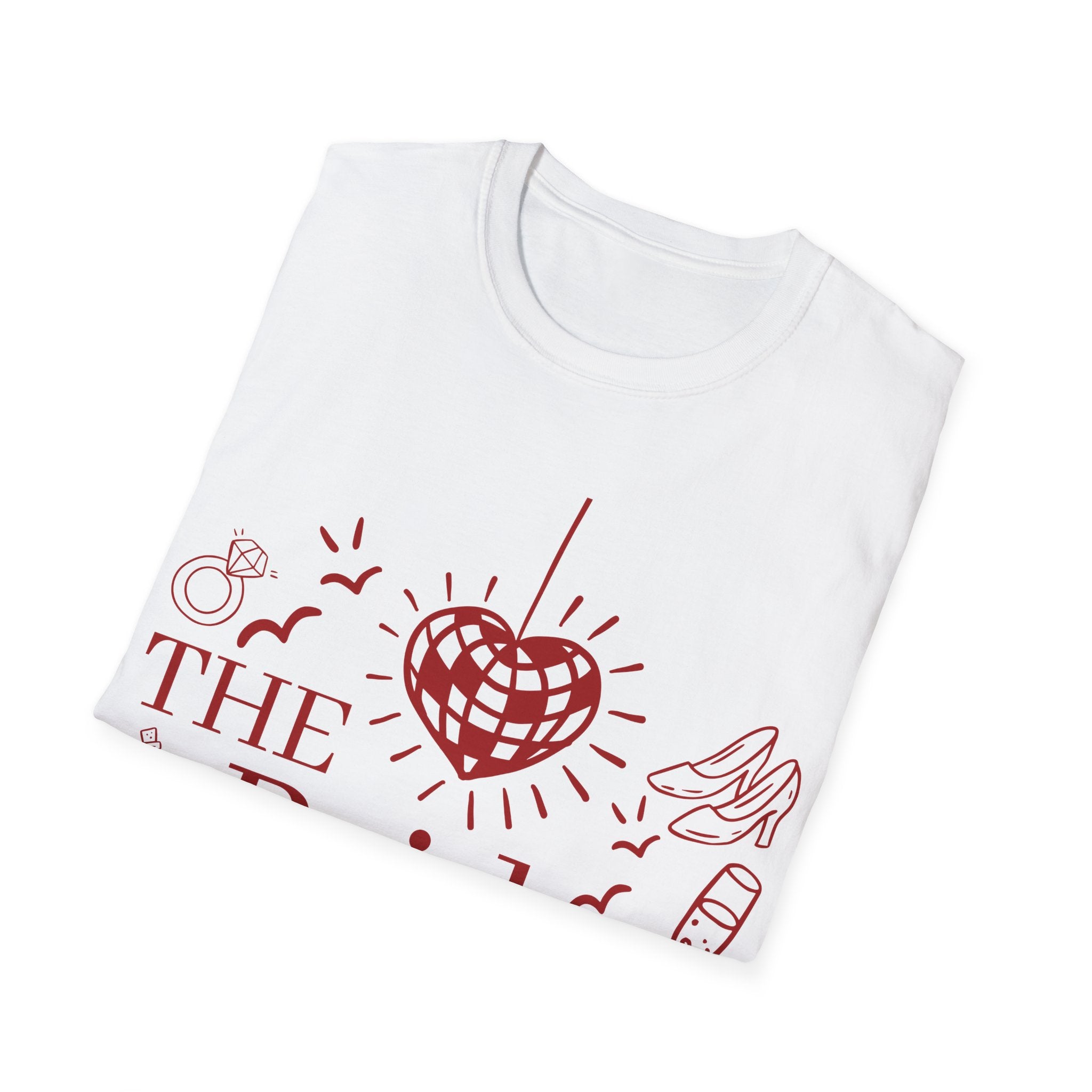 The Bride Hen Party T‑Shirt — Personalized Bachelorette Shirt with Heart Disco Design