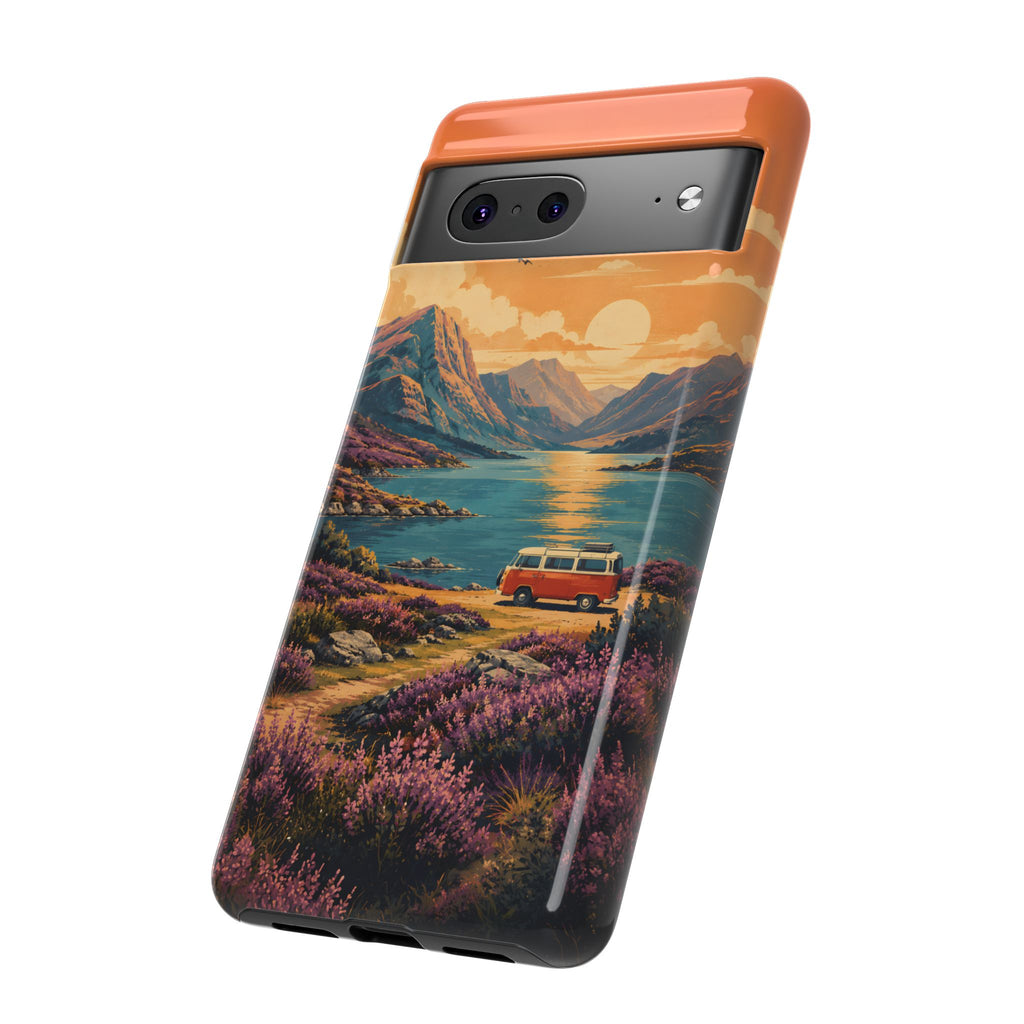Highland Road Trip Phone Case – Scottish Loch Sunset & Heather Landscape