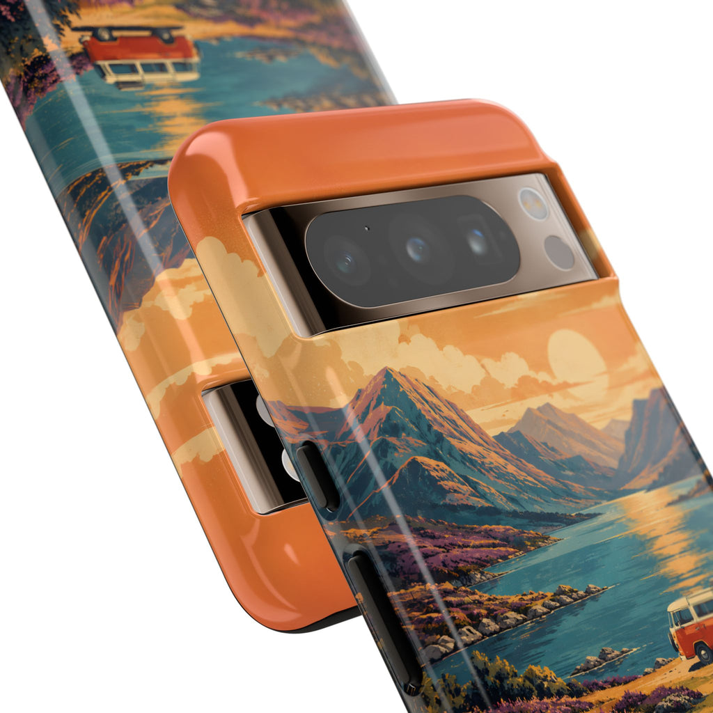Highland Road Trip Phone Case – Scottish Loch Sunset & Heather Landscape