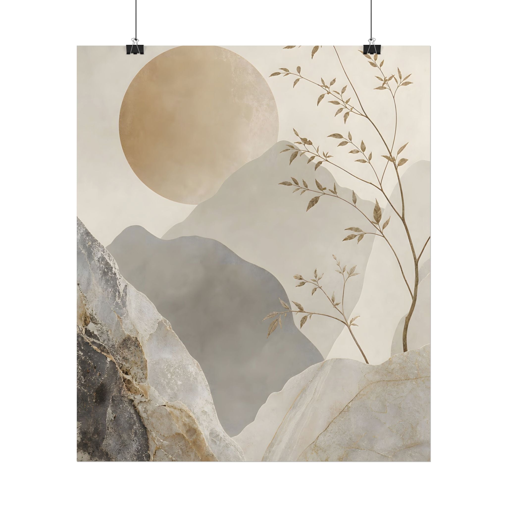 Neutral Minimalist Mountain Sun Rolled Poster