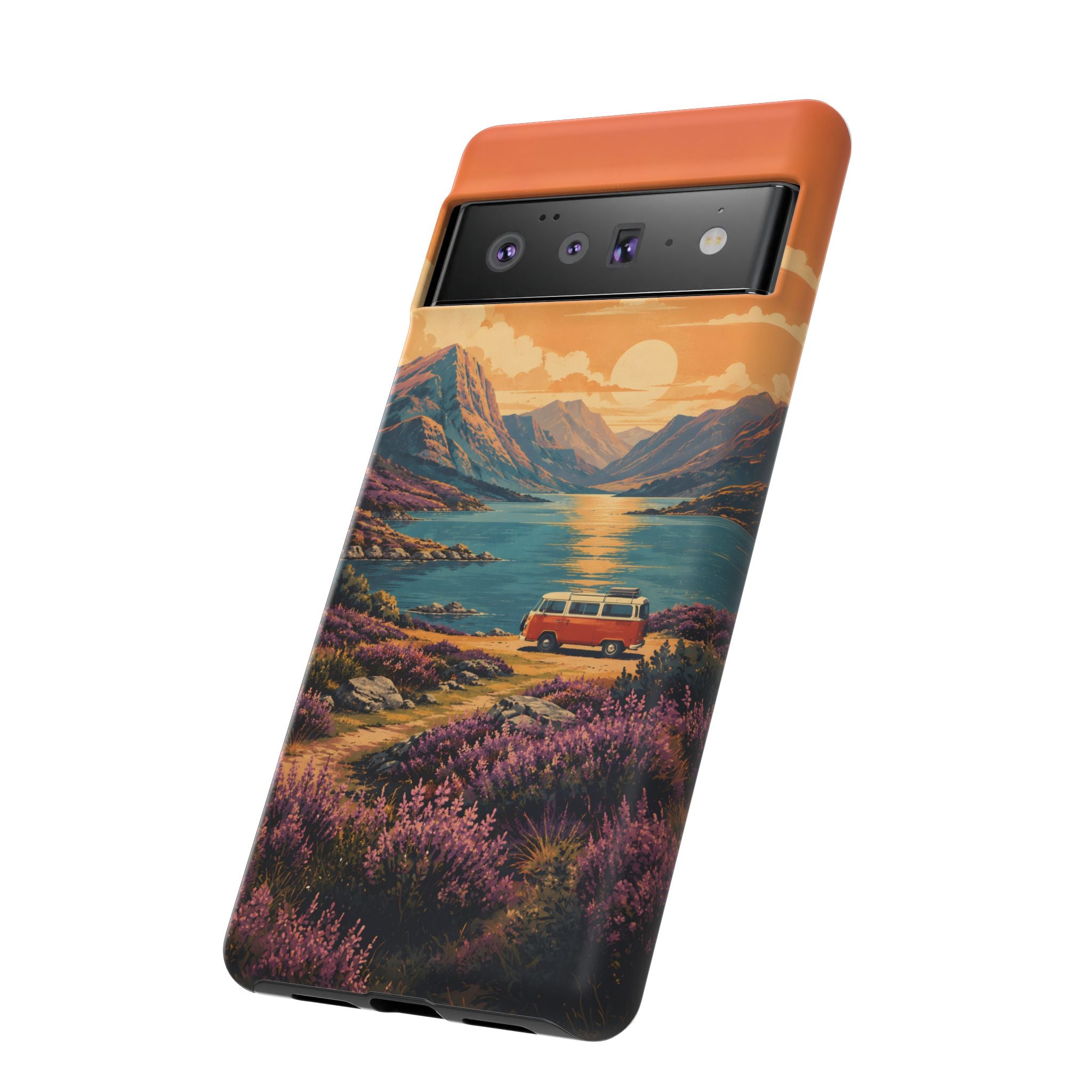 Highland Road Trip Phone Case – Scottish Loch Sunset & Heather Landscape