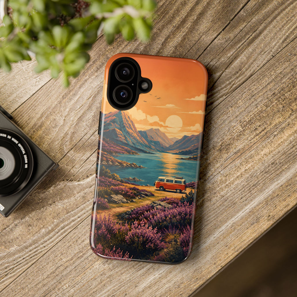 Highland Road Trip Phone Case – Scottish Loch Sunset & Heather Landscape
